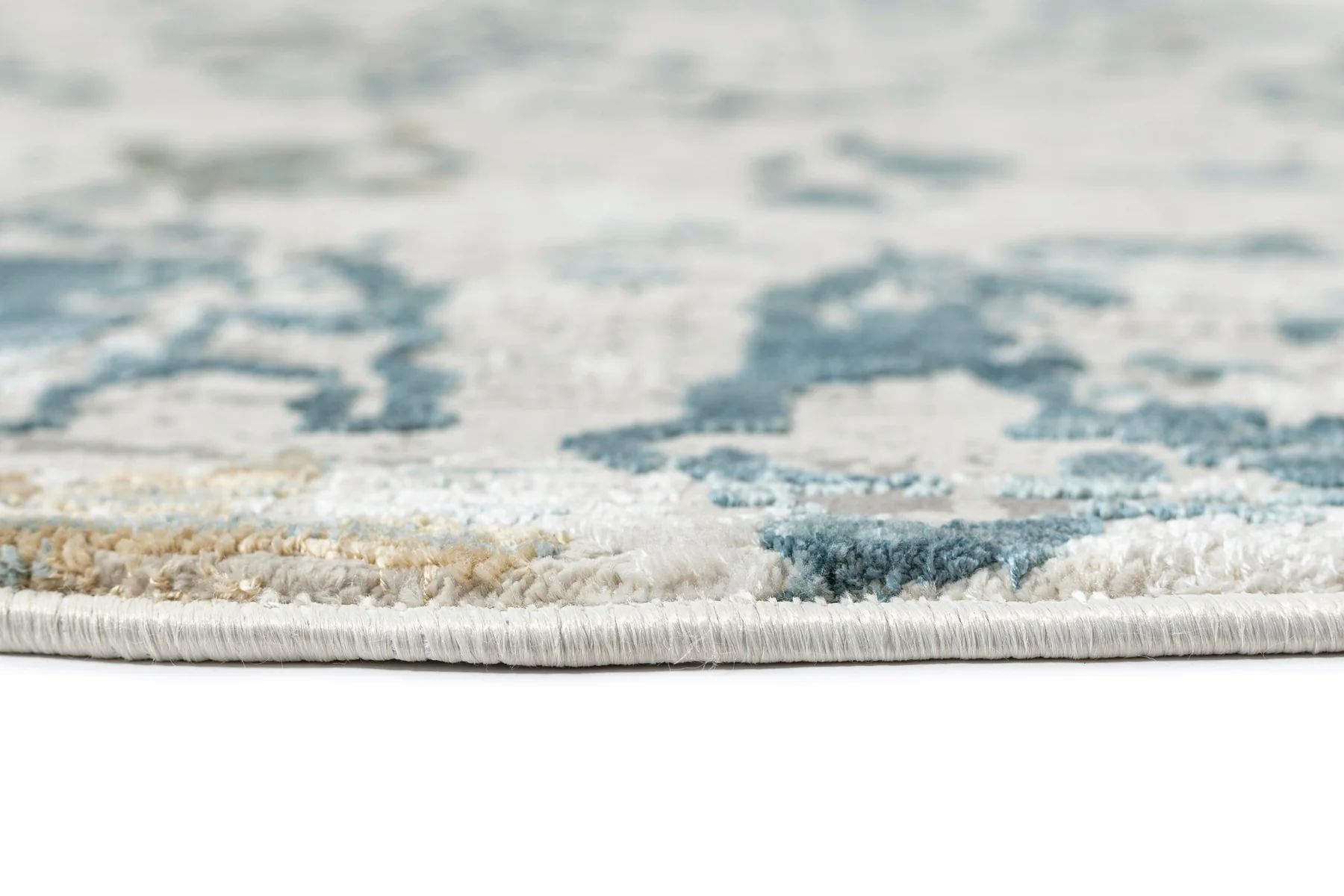 Iris Blue Grey and Beige Distressed Floral Round Rug - Image 10