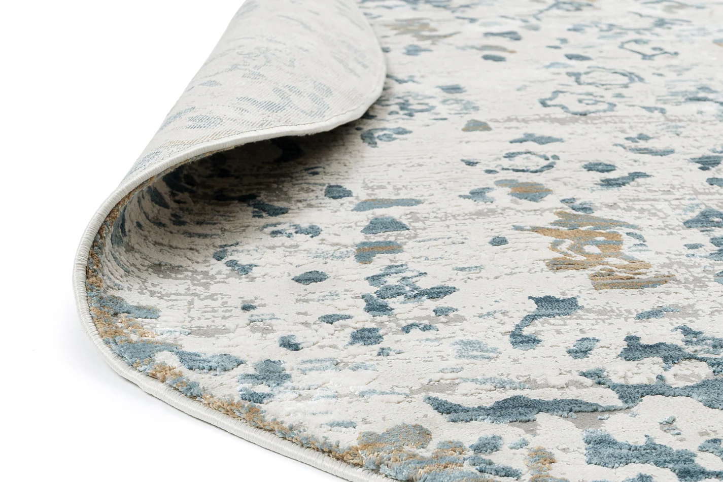 Iris Blue Grey and Beige Distressed Floral Round Rug - Image 8