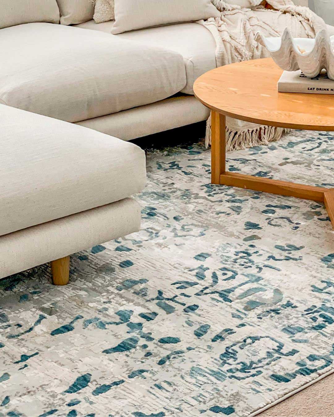 Iris Blue Grey and Beige Distressed Floral Rug - Image 2