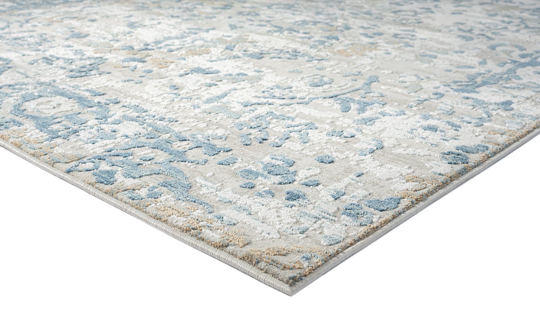 Iris Blue Grey and Beige Distressed Floral Rug - Image 6