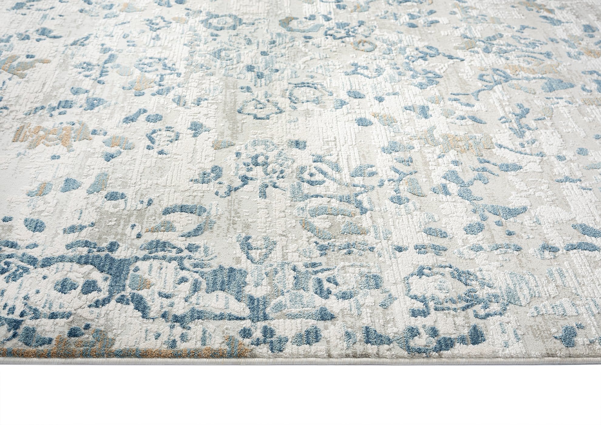 Iris Blue Grey and Beige Distressed Floral Rug - Image 7