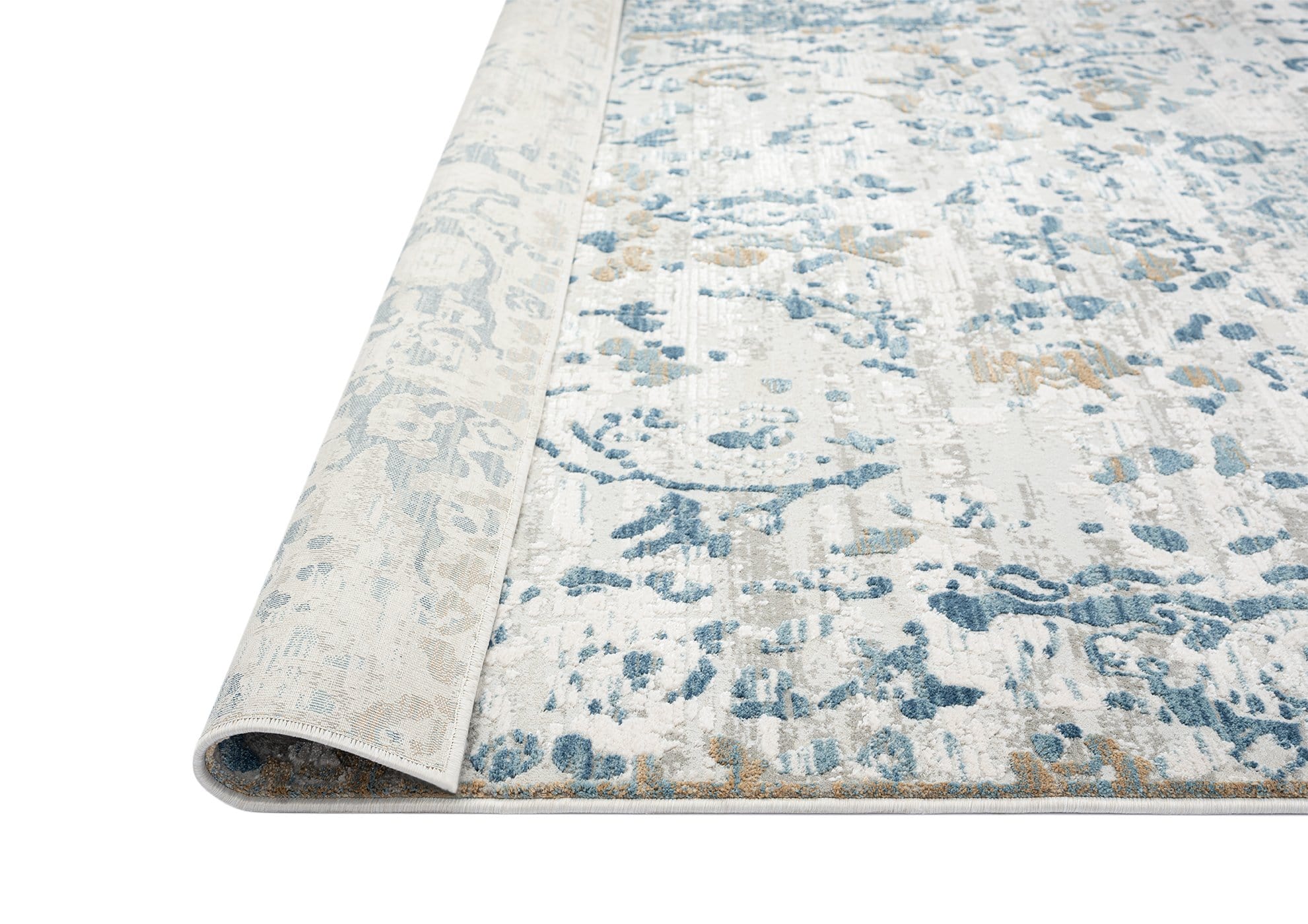 Iris Blue Grey and Beige Distressed Floral Rug - Image 8