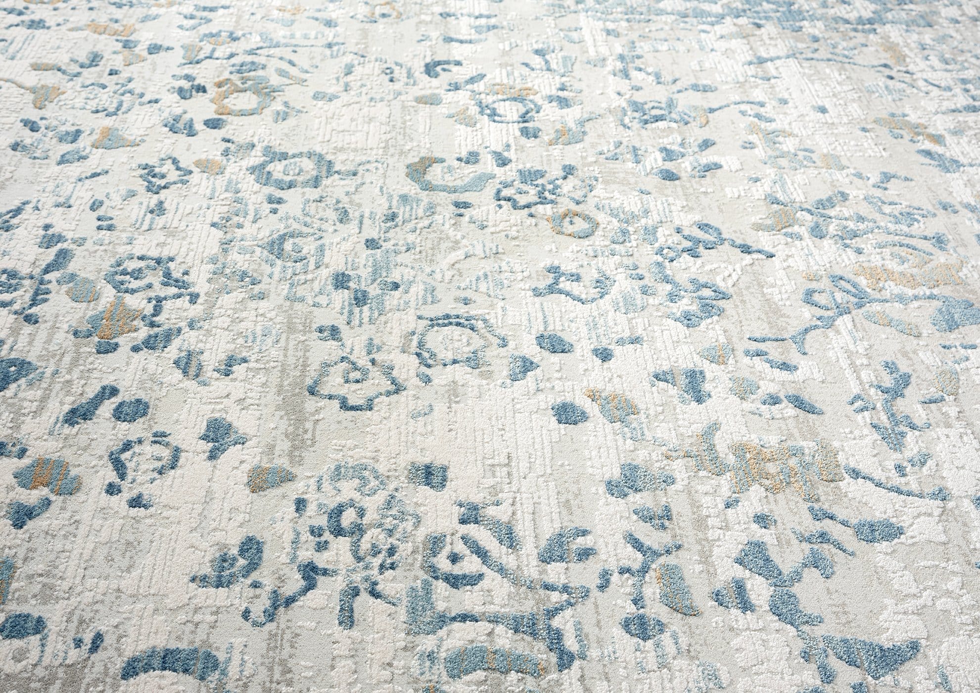 Iris Blue Grey and Beige Distressed Floral Rug - Image 9