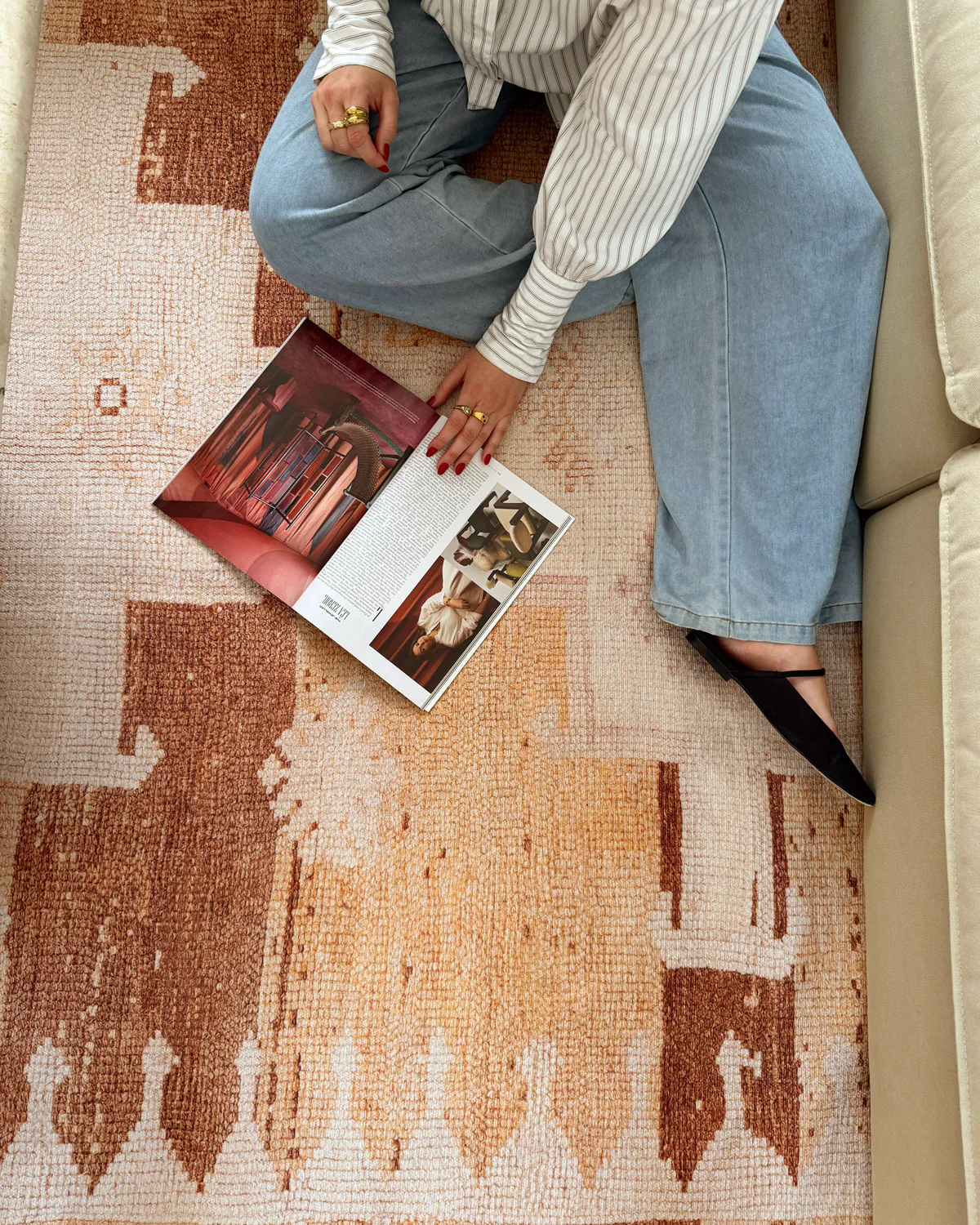 Isola Cream and Rust Tribal Washable Rug - Image 2