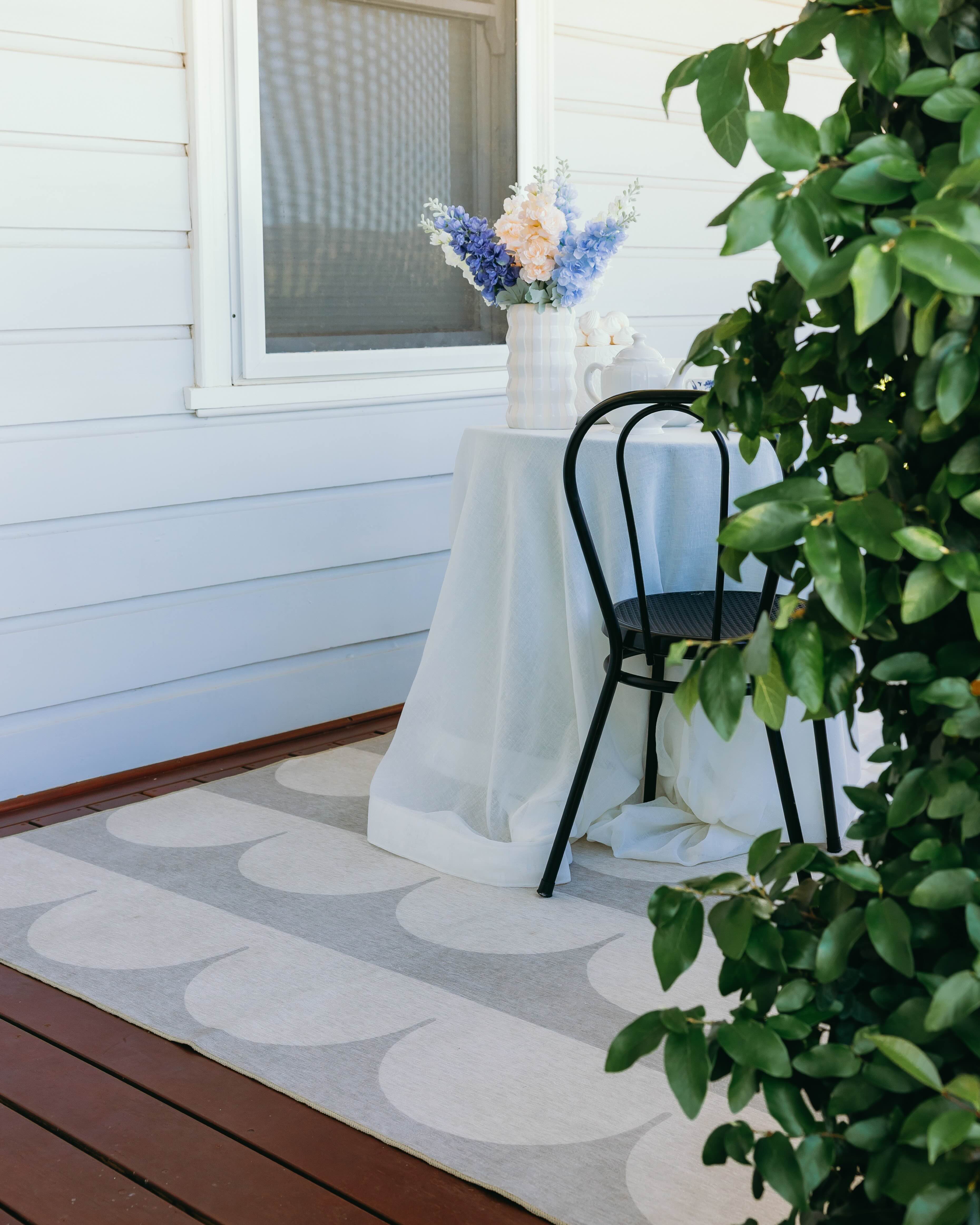 Isolde Beige and Light Grey Arch Stripe Indoor Outdoor Rug - Image 4