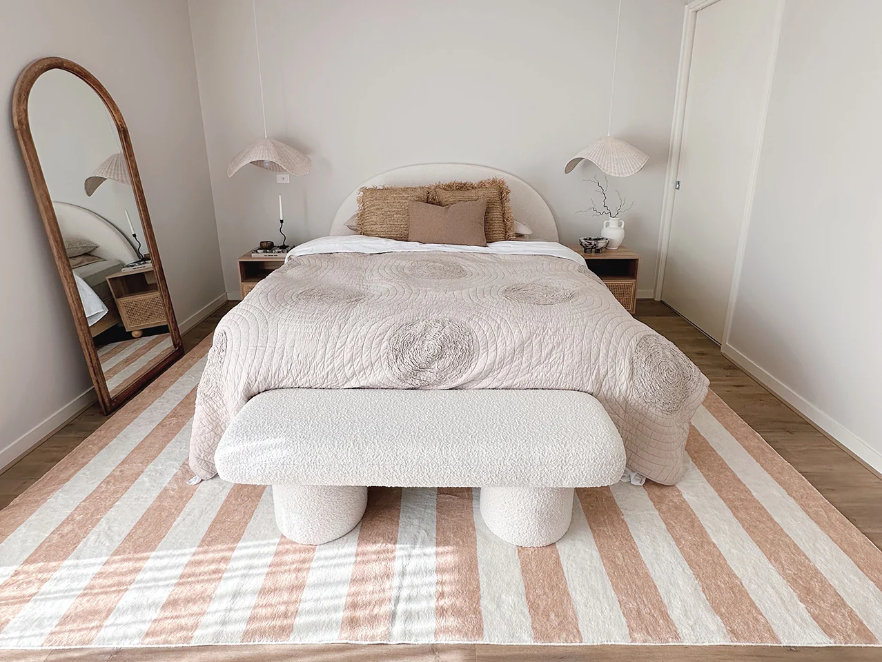 Jaida Tan Brown Cream Stripe Washable Rug - Image 3