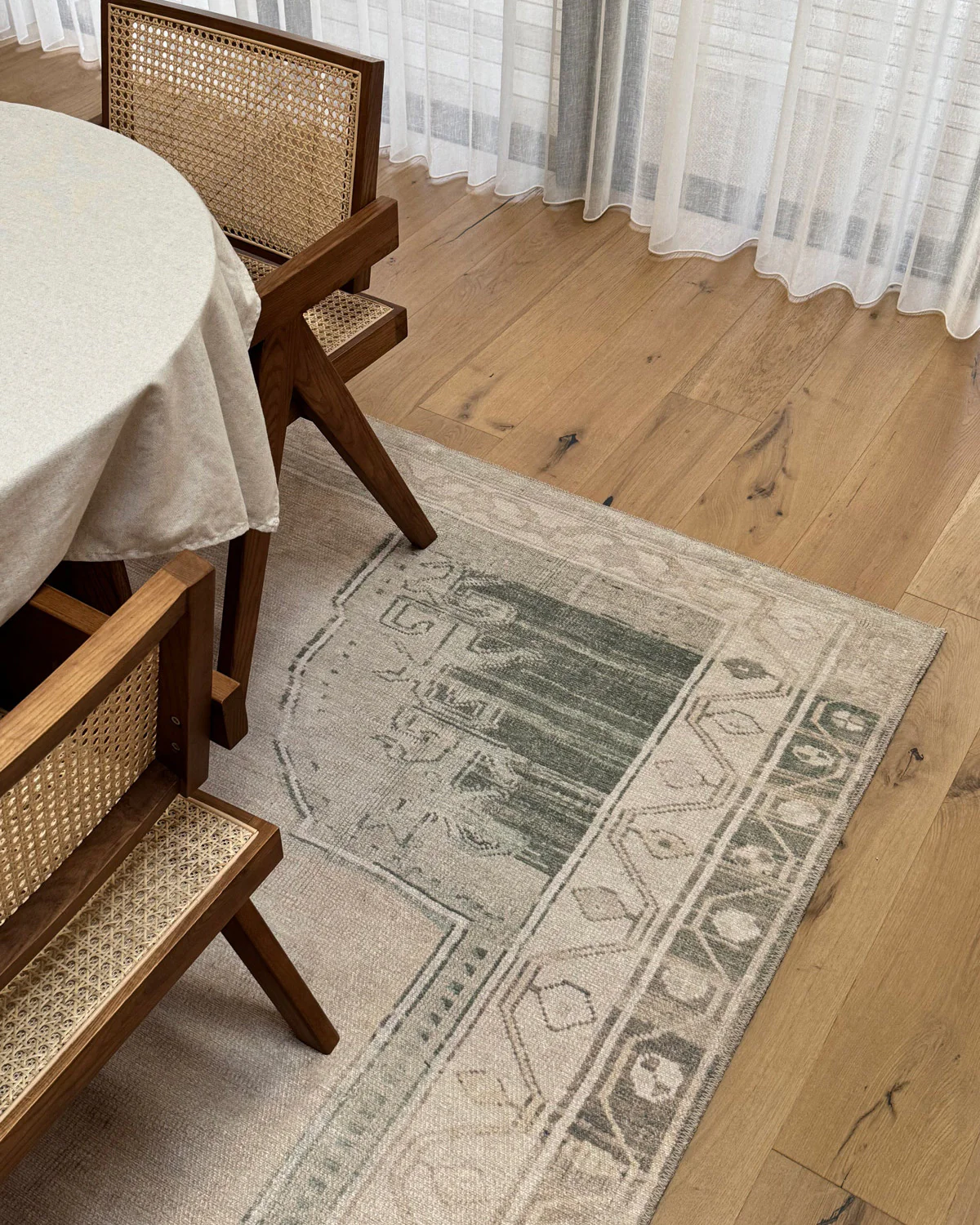Janella Beige and Green Medallion Washable Rug - Image 2
