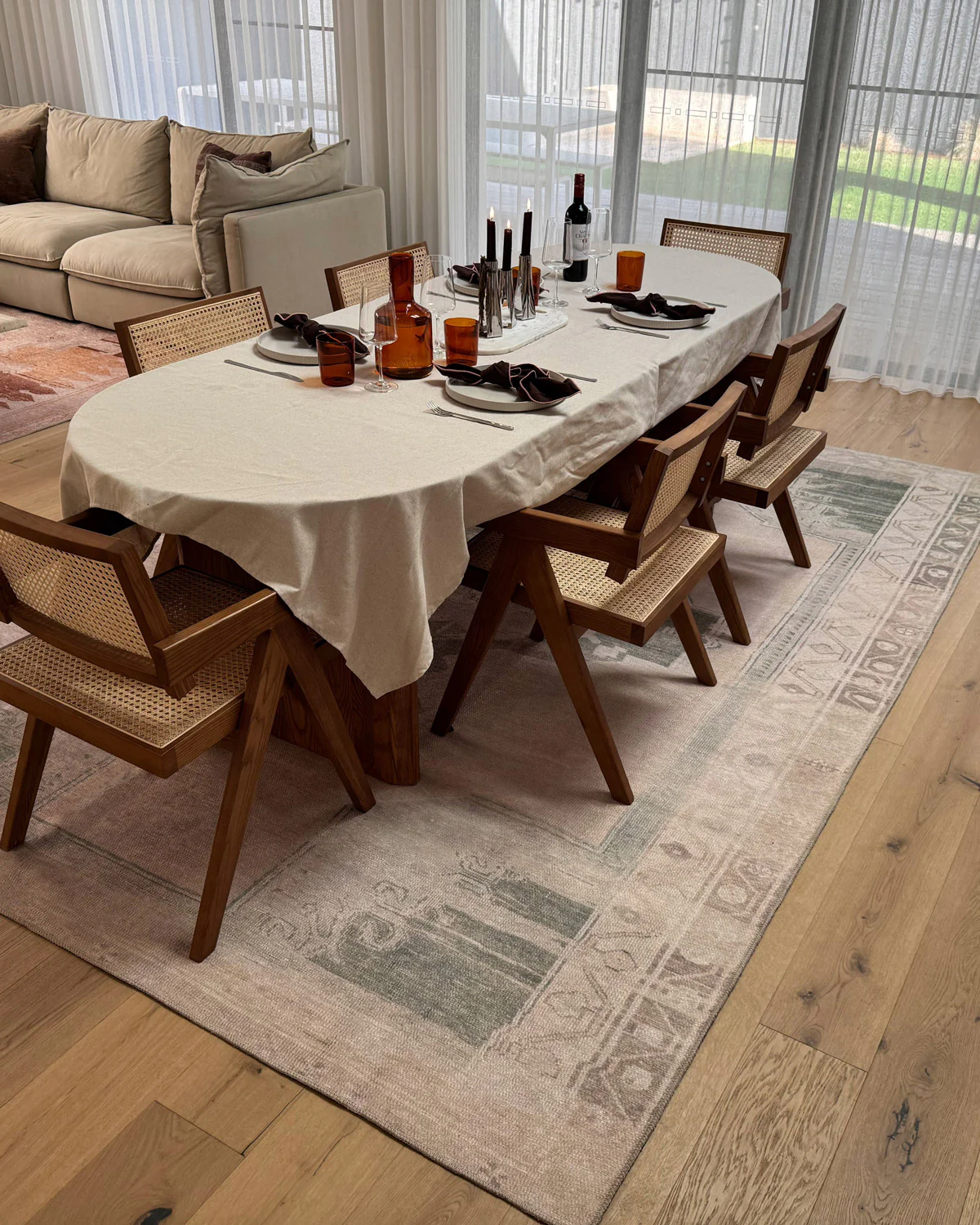 Janella Beige and Green Medallion Washable Rug - Image 3