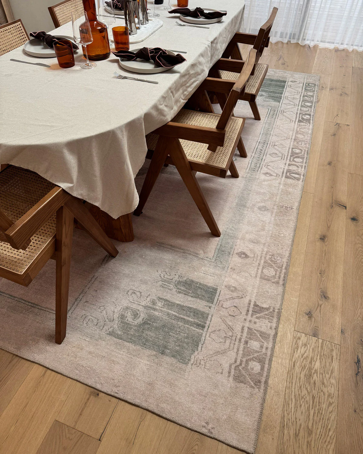 Janella Beige and Green Medallion Washable Rug - Image 6