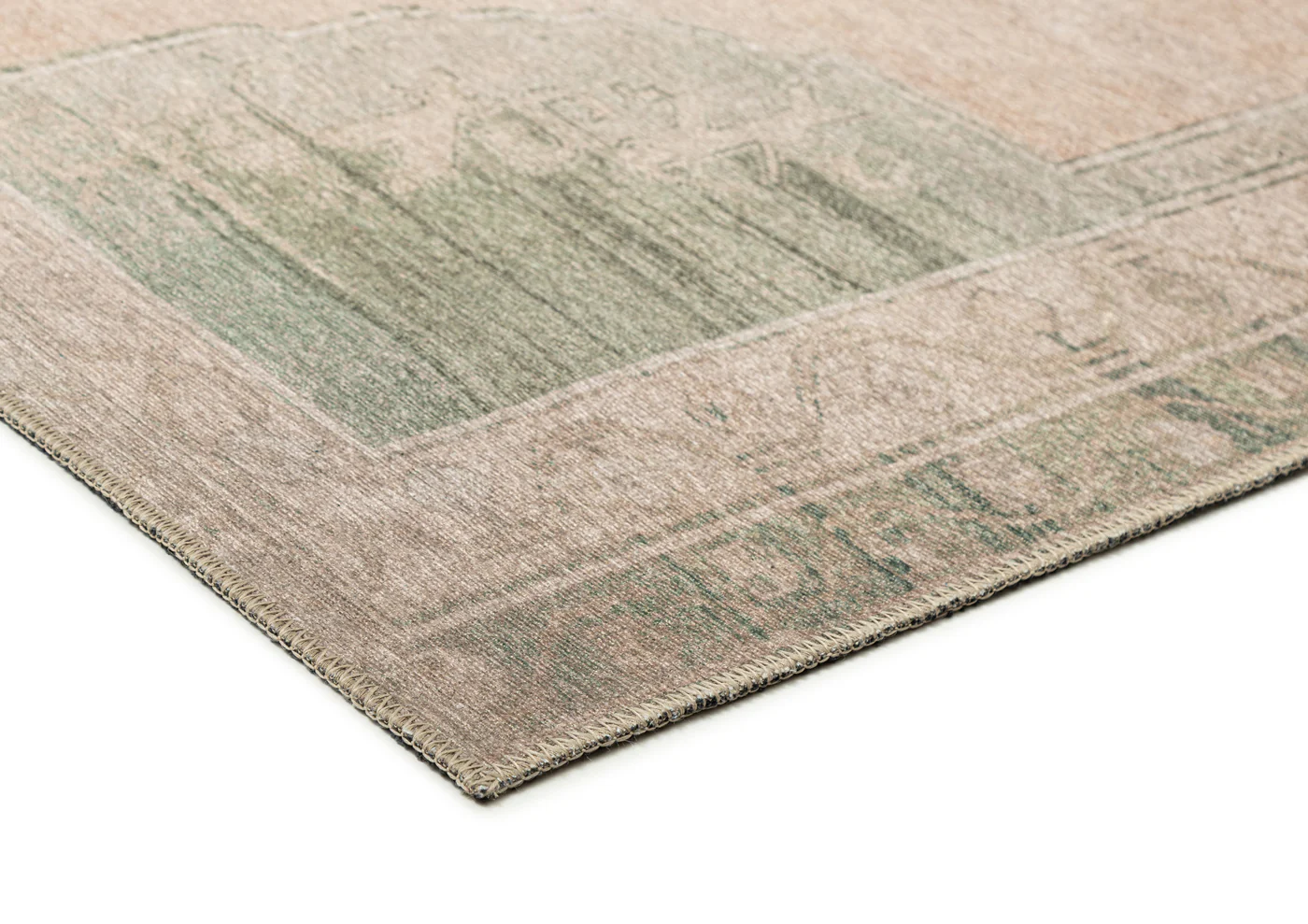 Janella Beige and Green Medallion Washable Rug - Image 8