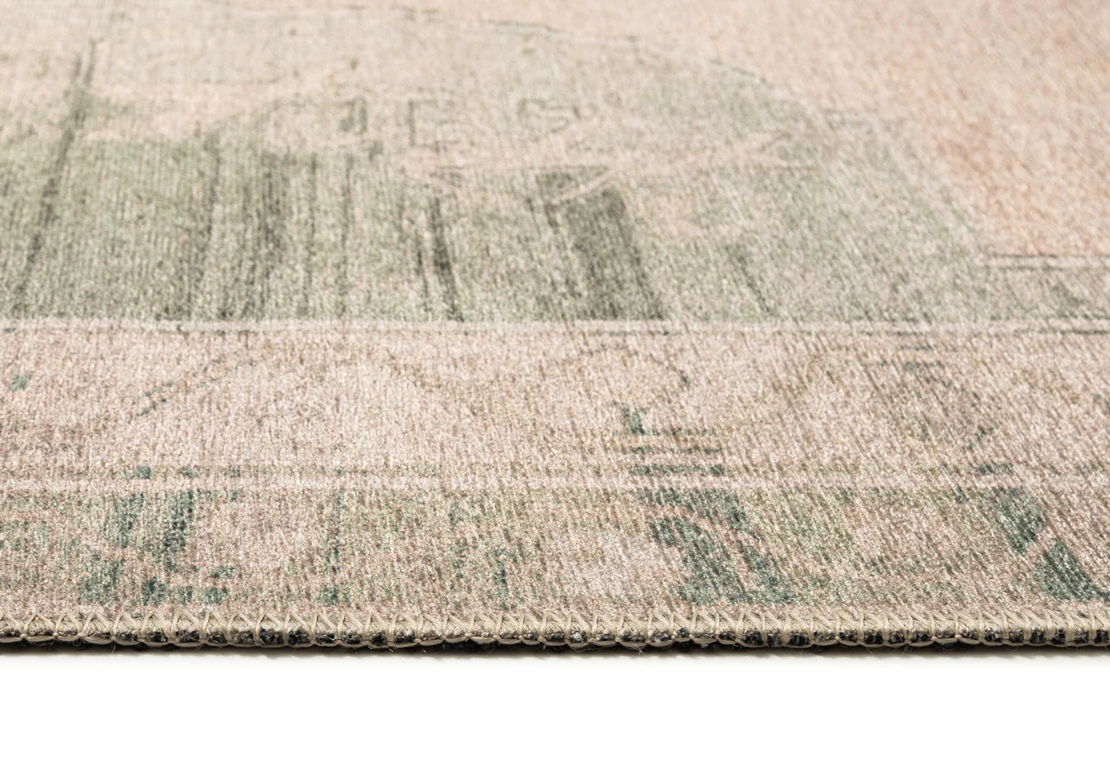 Janella Beige and Green Medallion Washable Rug - Image 9
