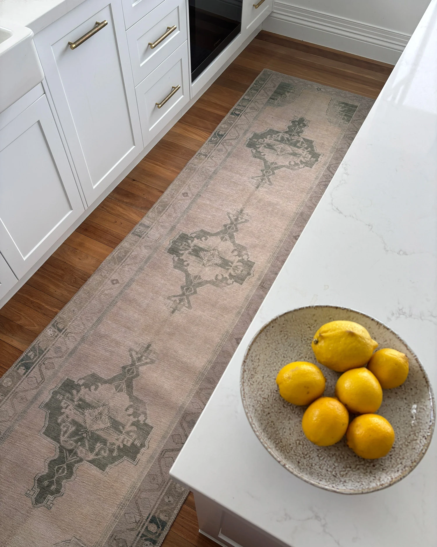 Janella Beige and Green Medallion Washable Runner Rug - Image 2