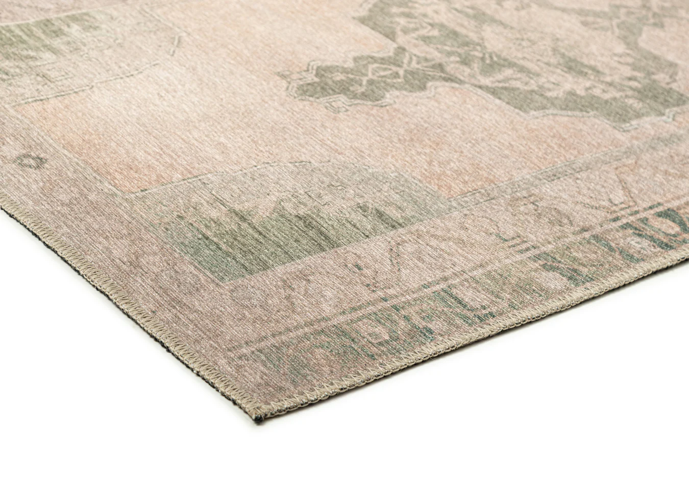 Janella Beige and Green Medallion Washable Runner Rug - Image 4