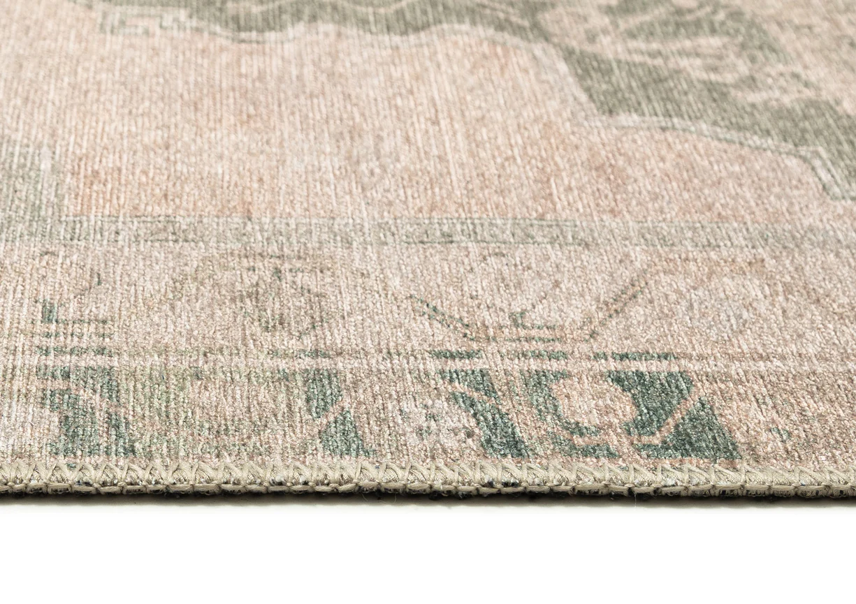 Janella Beige and Green Medallion Washable Runner Rug - Image 5