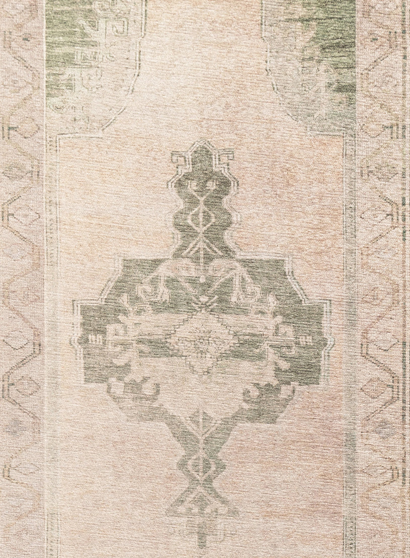 Janella Beige and Green Medallion Washable Runner Rug - Image 7