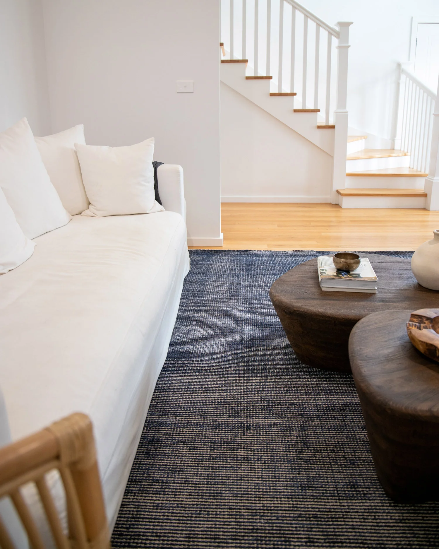 Jena Midnight Blue and White Hand Loomed Cotton Rug - Image 5