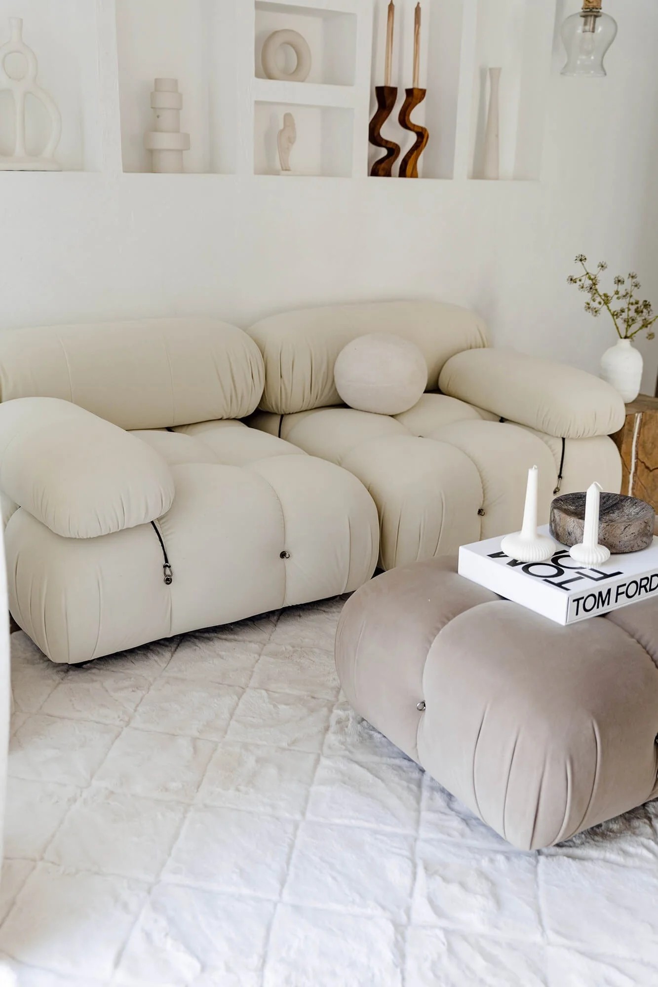 Jessa Ivory Cream Diamond Shag Rug - Image 4