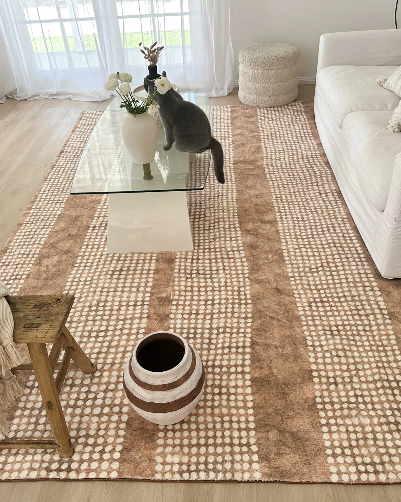 Joni Beige Cream Dot Pattern Washable Rug - Image 2