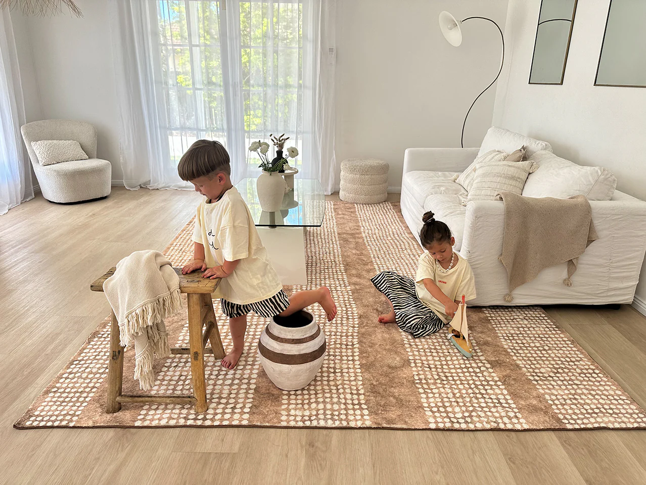 Joni Beige Cream Dot Pattern Washable Rug - Image 3