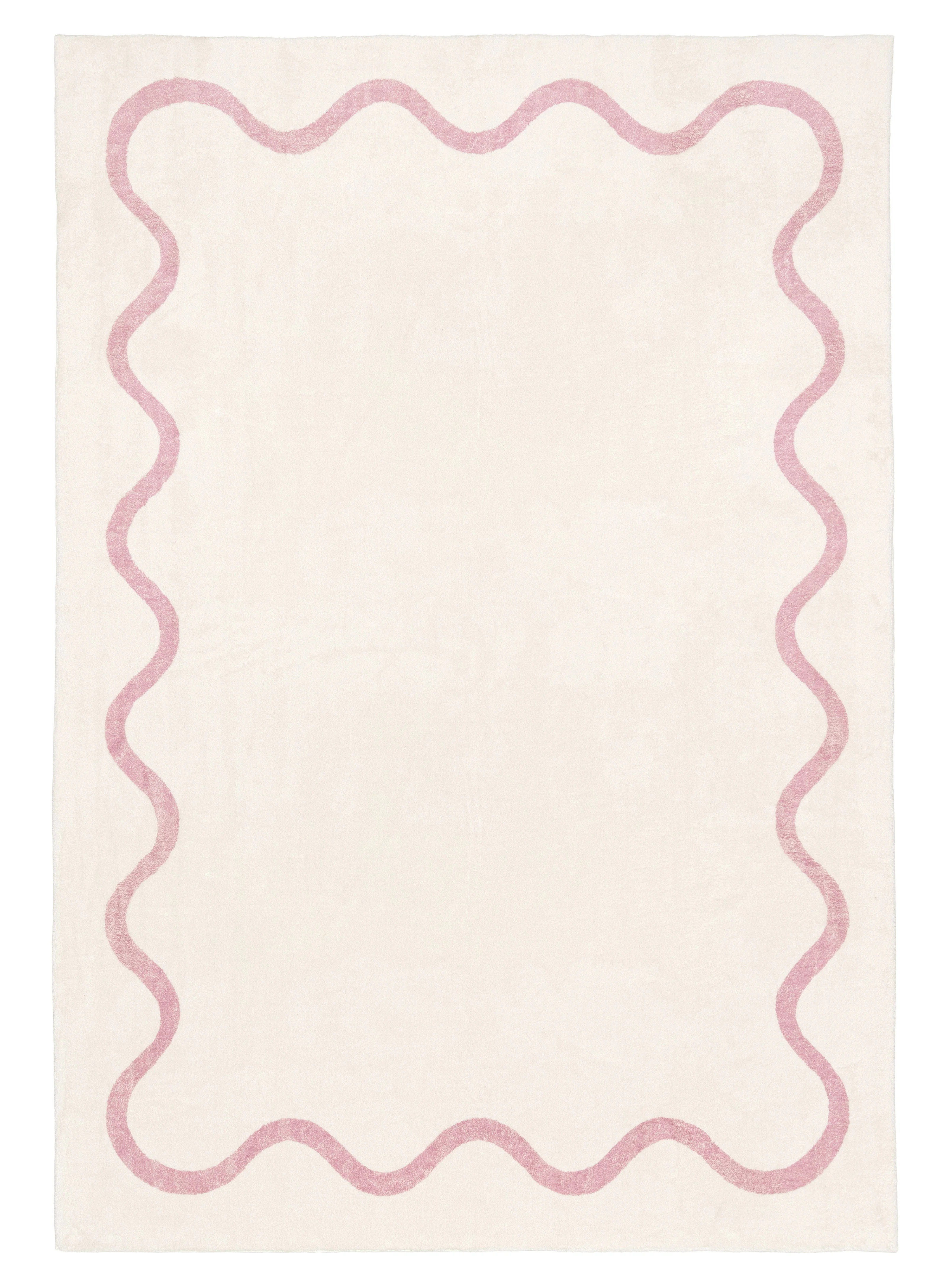 Juliana Pink and Cream Wiggle Bordered Washable Rug