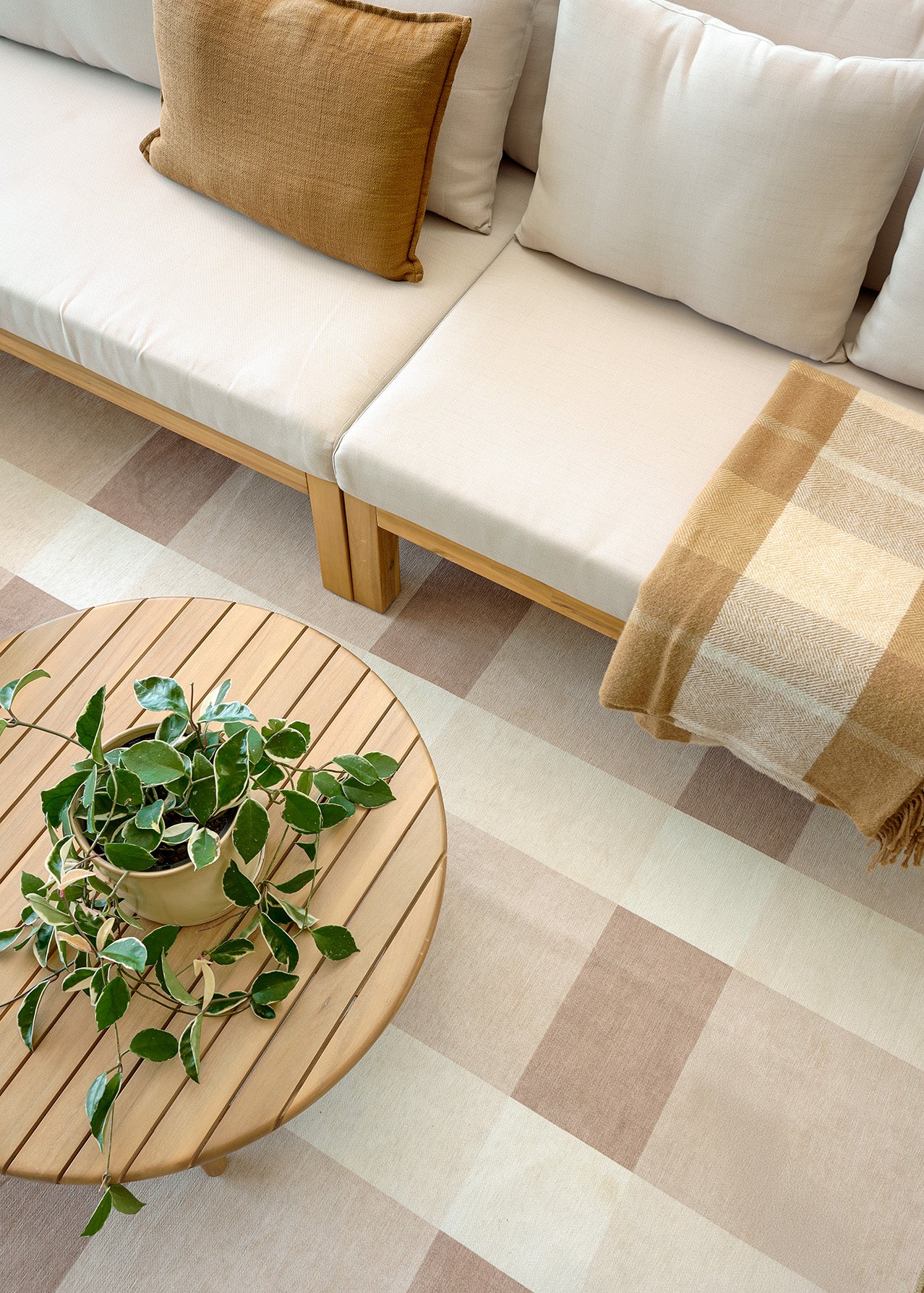 Jura Beige and Ivory Checkered Indoor Outdoor Rug - Image 5