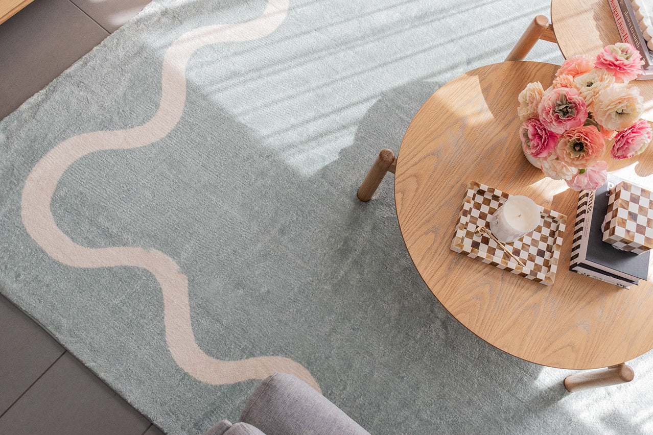 Kairo Green and Cream Wiggle Bordered Washable Rug - Image 6