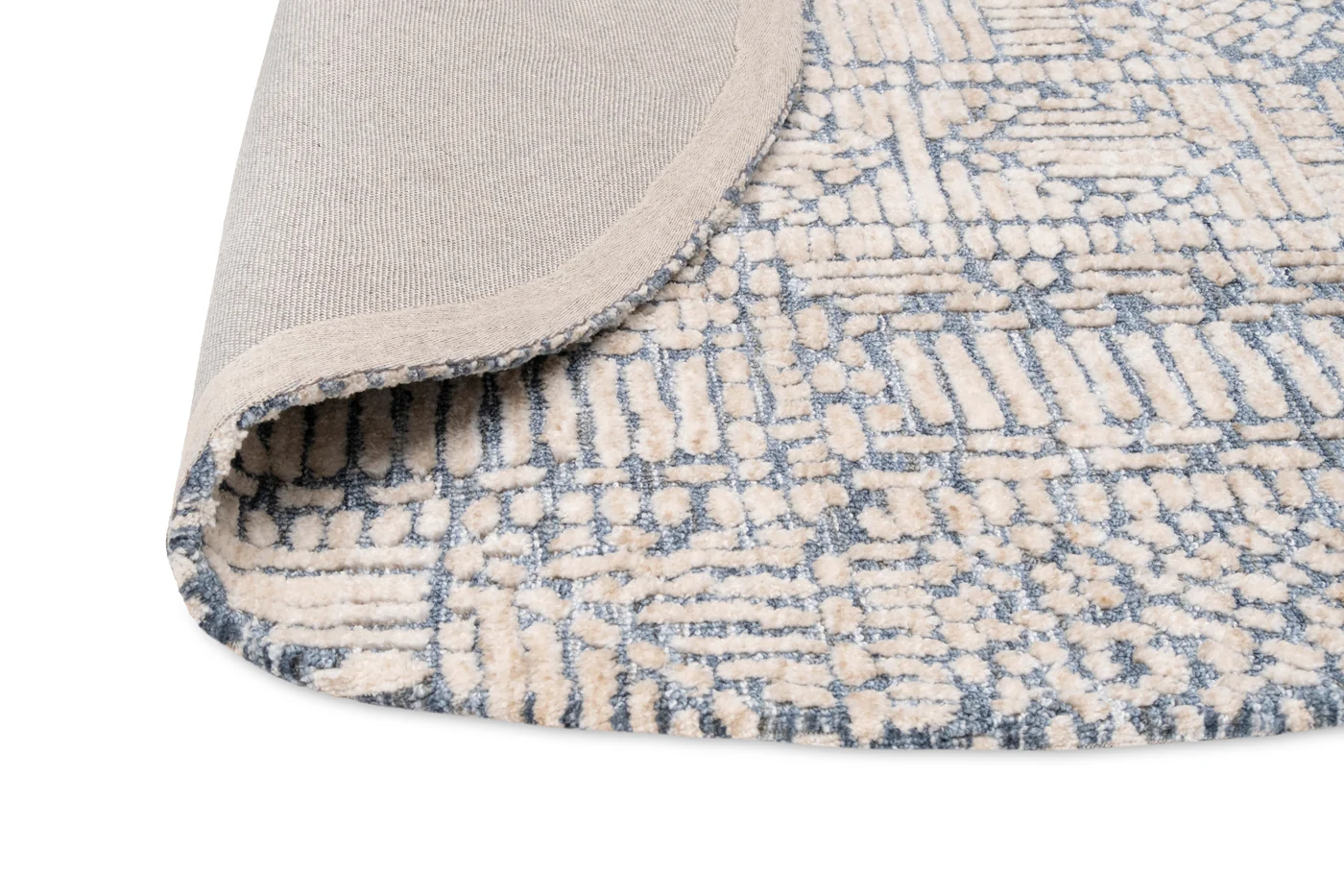 Karmen Blue and Ivory Geometric Patterned Round Rug - Image 10