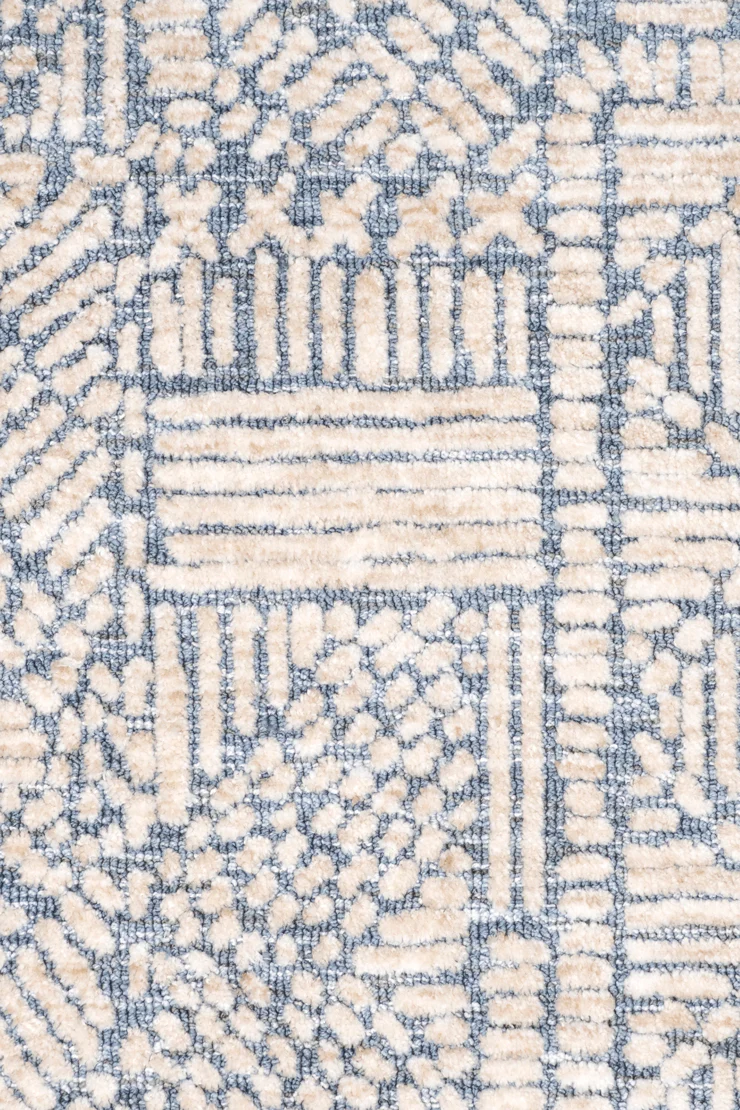 Karmen Blue and Ivory Geometric Patterned Round Rug - Image 11