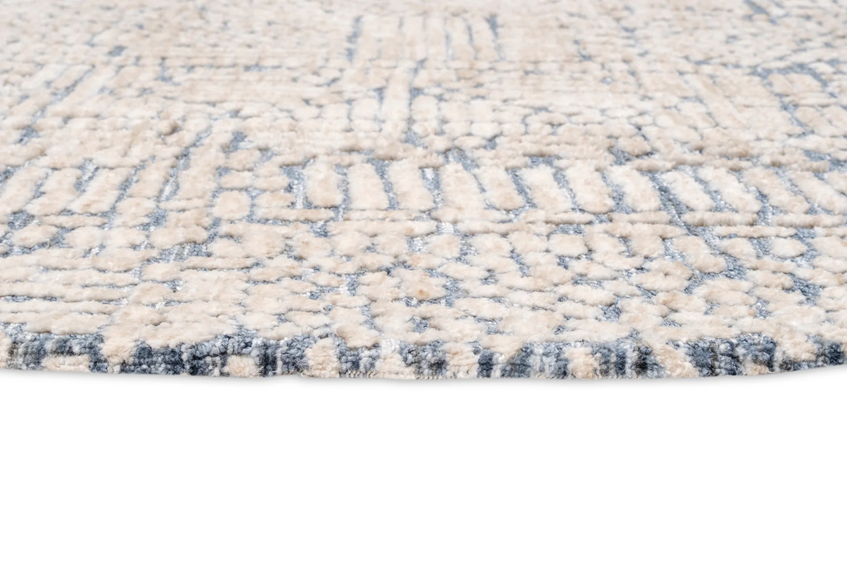 Karmen Blue and Ivory Geometric Patterned Round Rug - Image 12