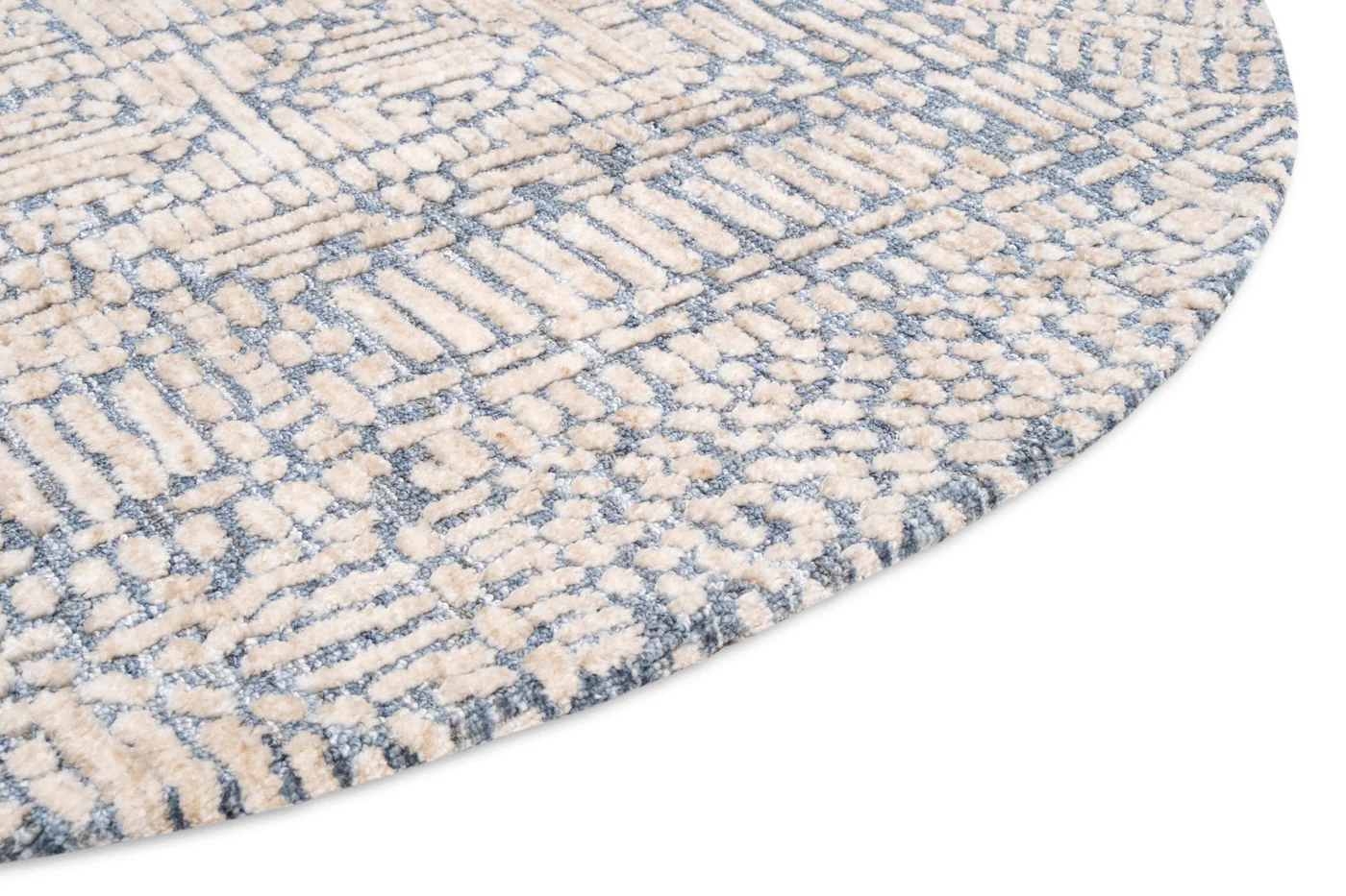 Karmen Blue and Ivory Geometric Patterned Round Rug - Image 8