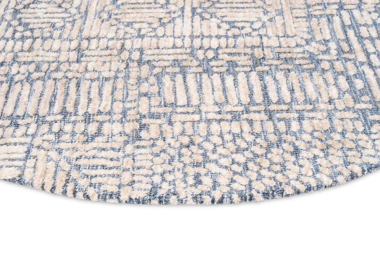 Karmen Blue and Ivory Geometric Patterned Round Rug - Image 9