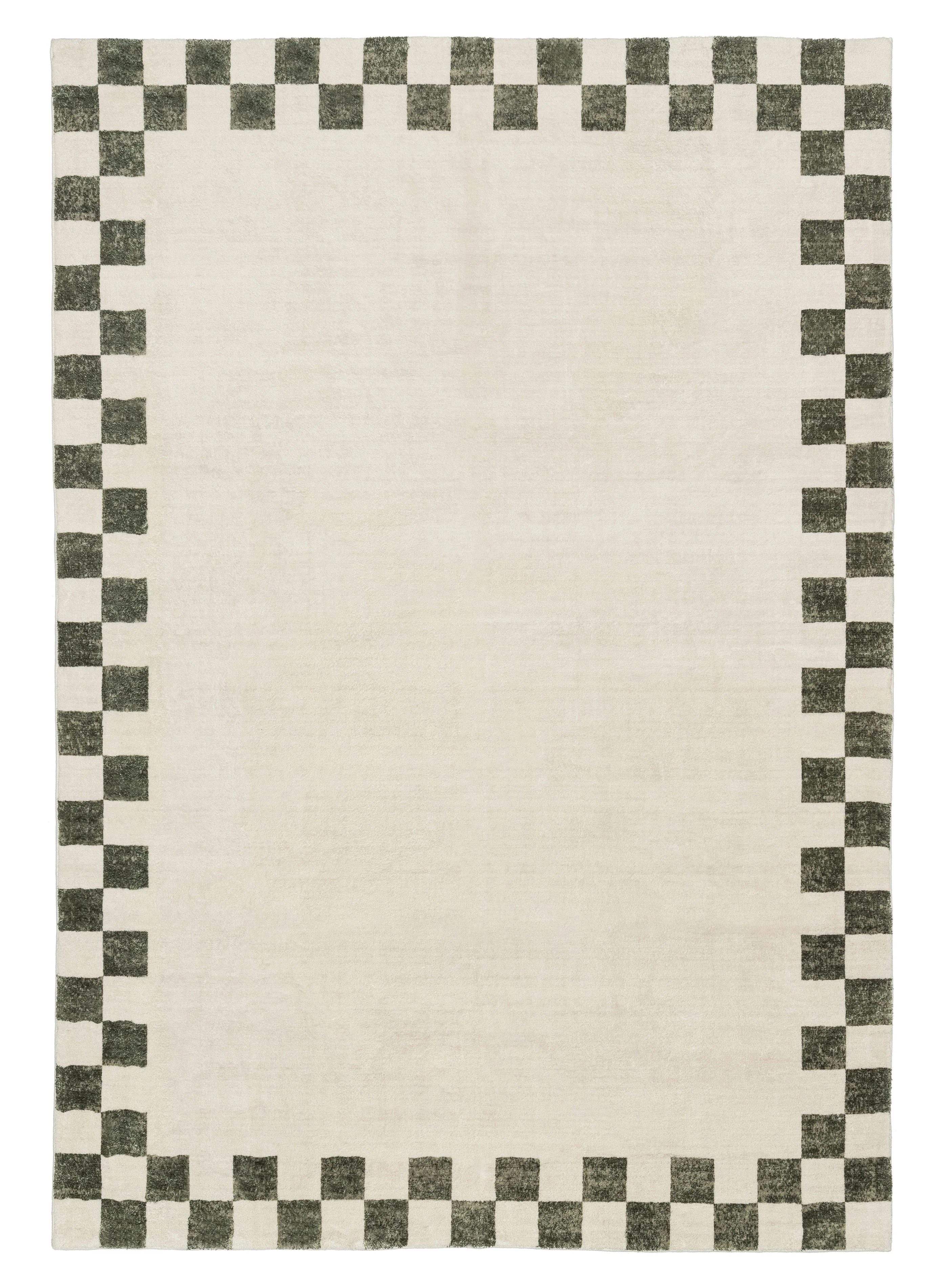 Keava Green Checkered Border Washable Rug