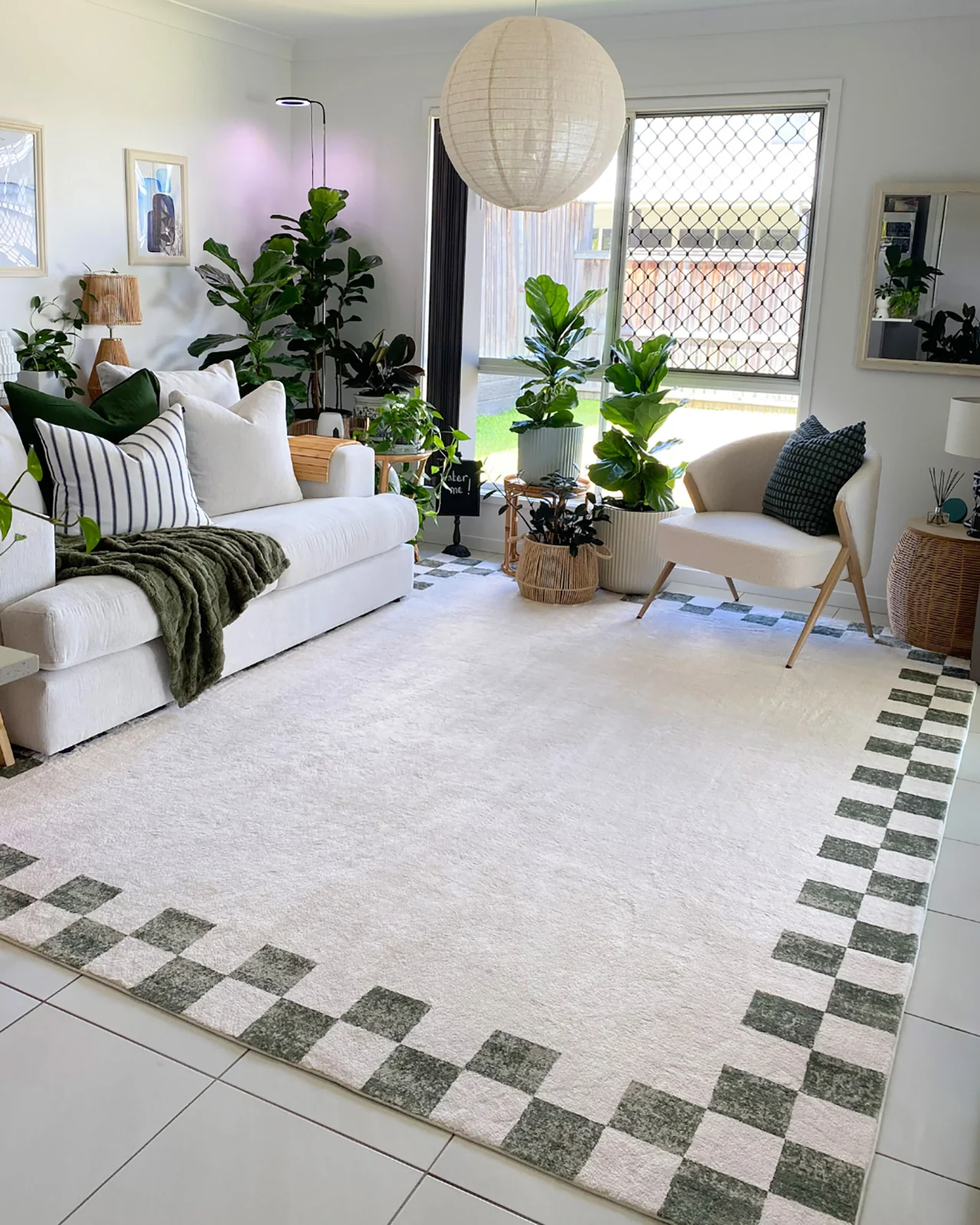 Keava Green Checkered Border Washable Rug - Image 4