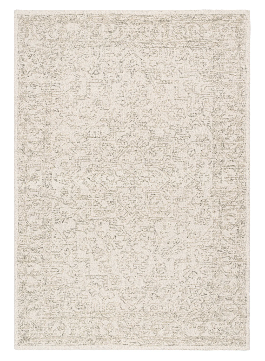 Keena Ivory Gray Medallion Tufted Wool Rug
