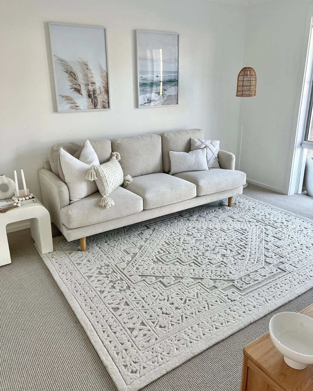 Kirrily Blue Grey and Ivory Textured Tribal Rug - Image 2
