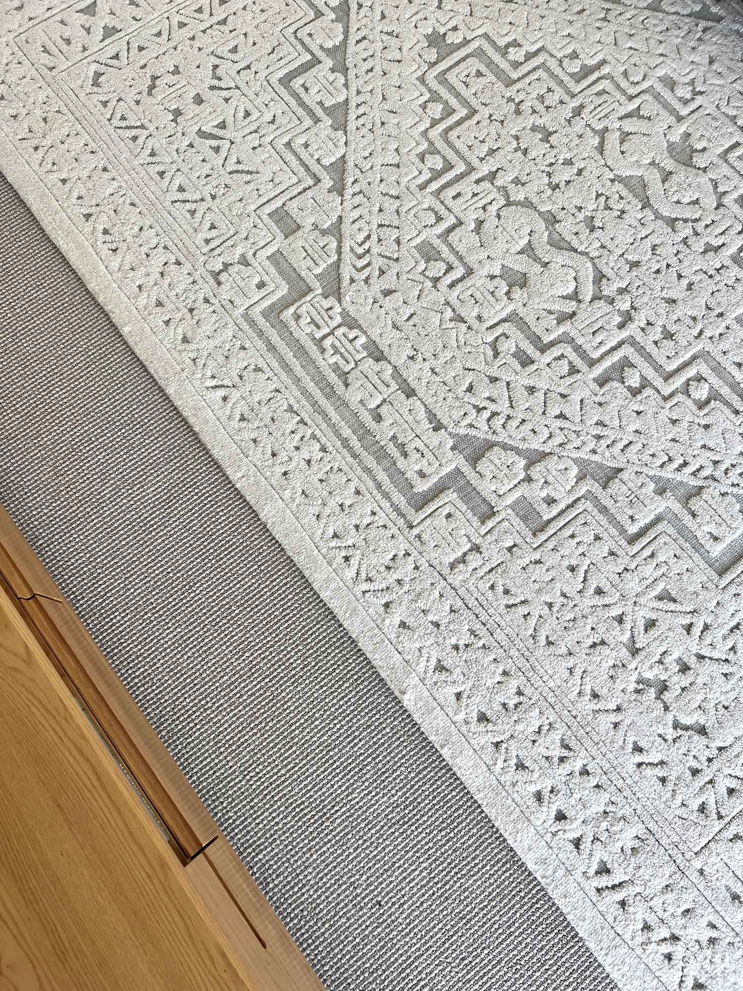 Kirrily Blue Grey and Ivory Textured Tribal Rug - Image 4