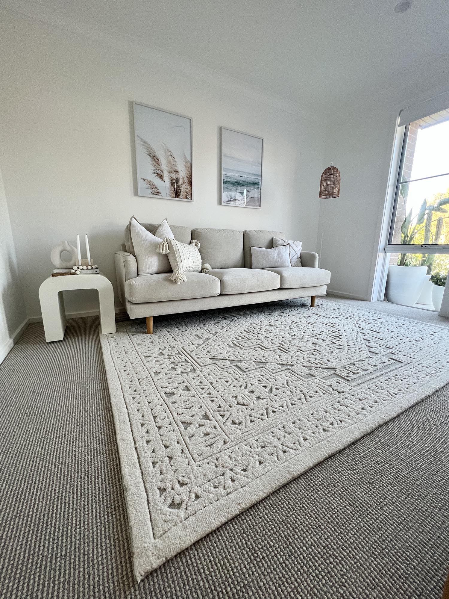 Kirrily Blue Grey and Ivory Textured Tribal Rug - Image 6