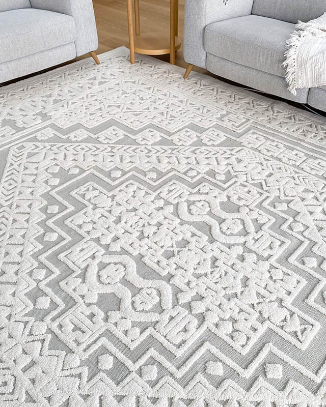 Kirrily Blue Grey and Ivory Textured Tribal Rug - Image 7