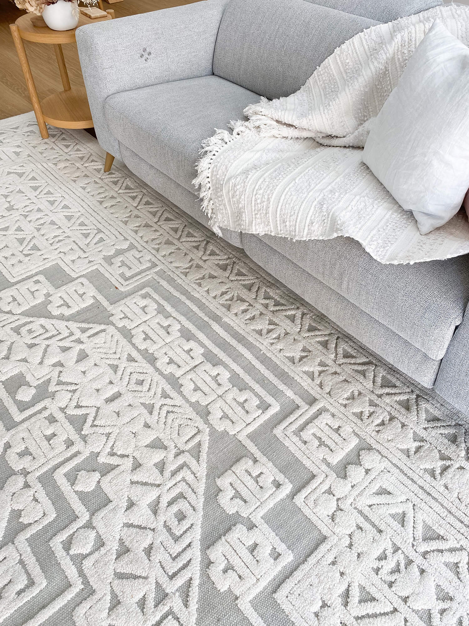 Kirrily Blue Grey and Ivory Textured Tribal Rug - Image 8