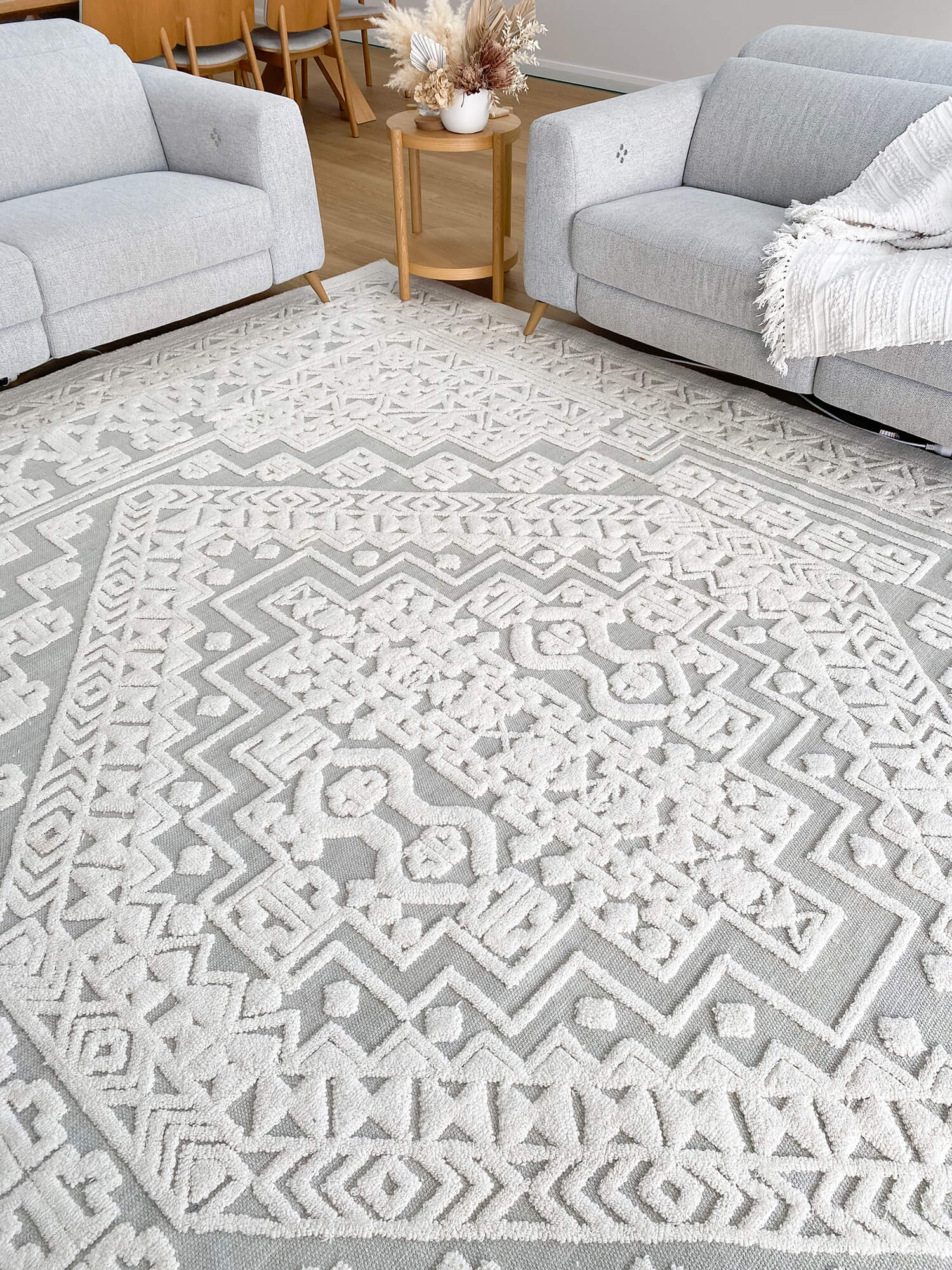 Kirrily Blue Grey and Ivory Textured Tribal Rug - Image 9