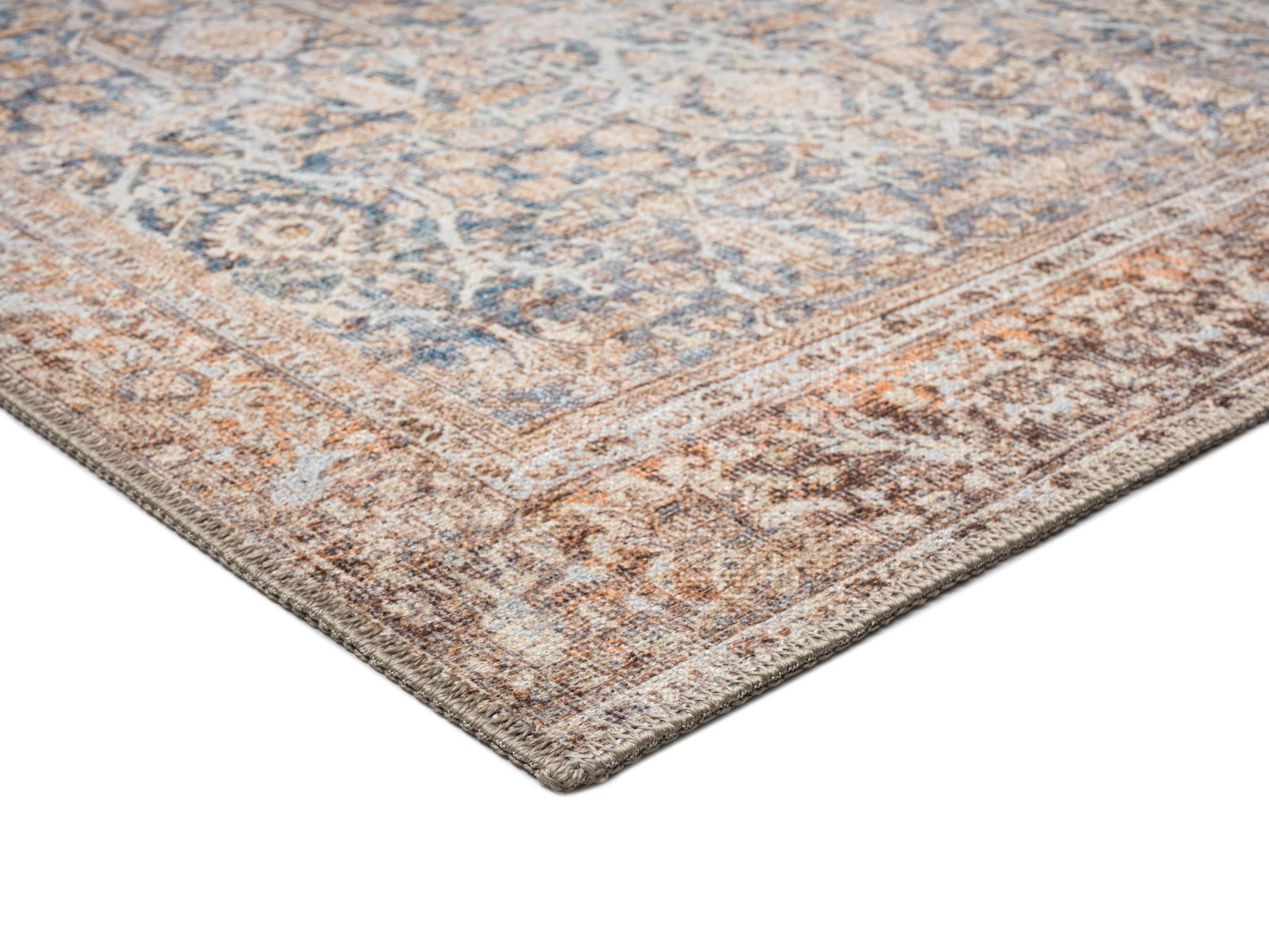 Krisna Brown and BlueTraditional Distressed Washable Rug - Image 11