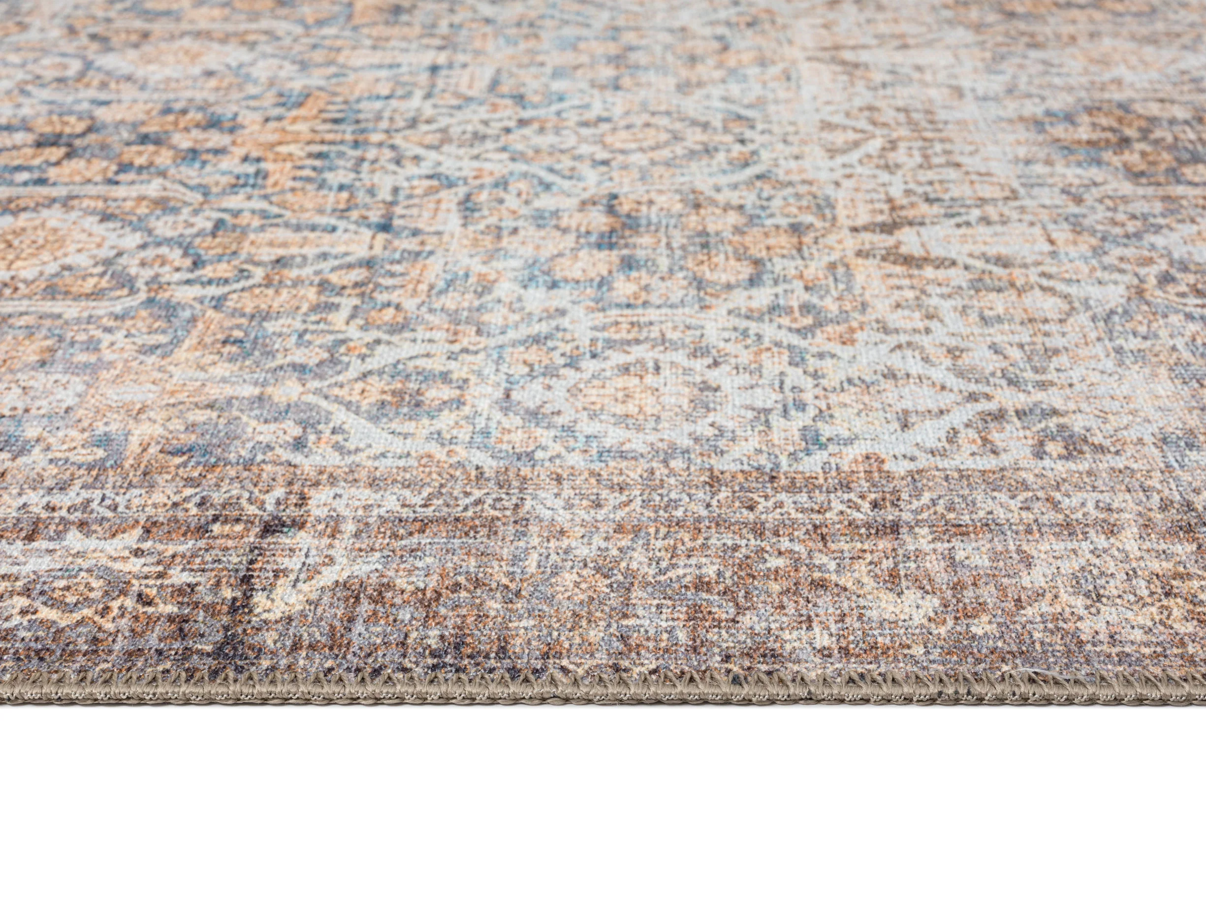 Krisna Brown and BlueTraditional Distressed Washable Rug - Image 12
