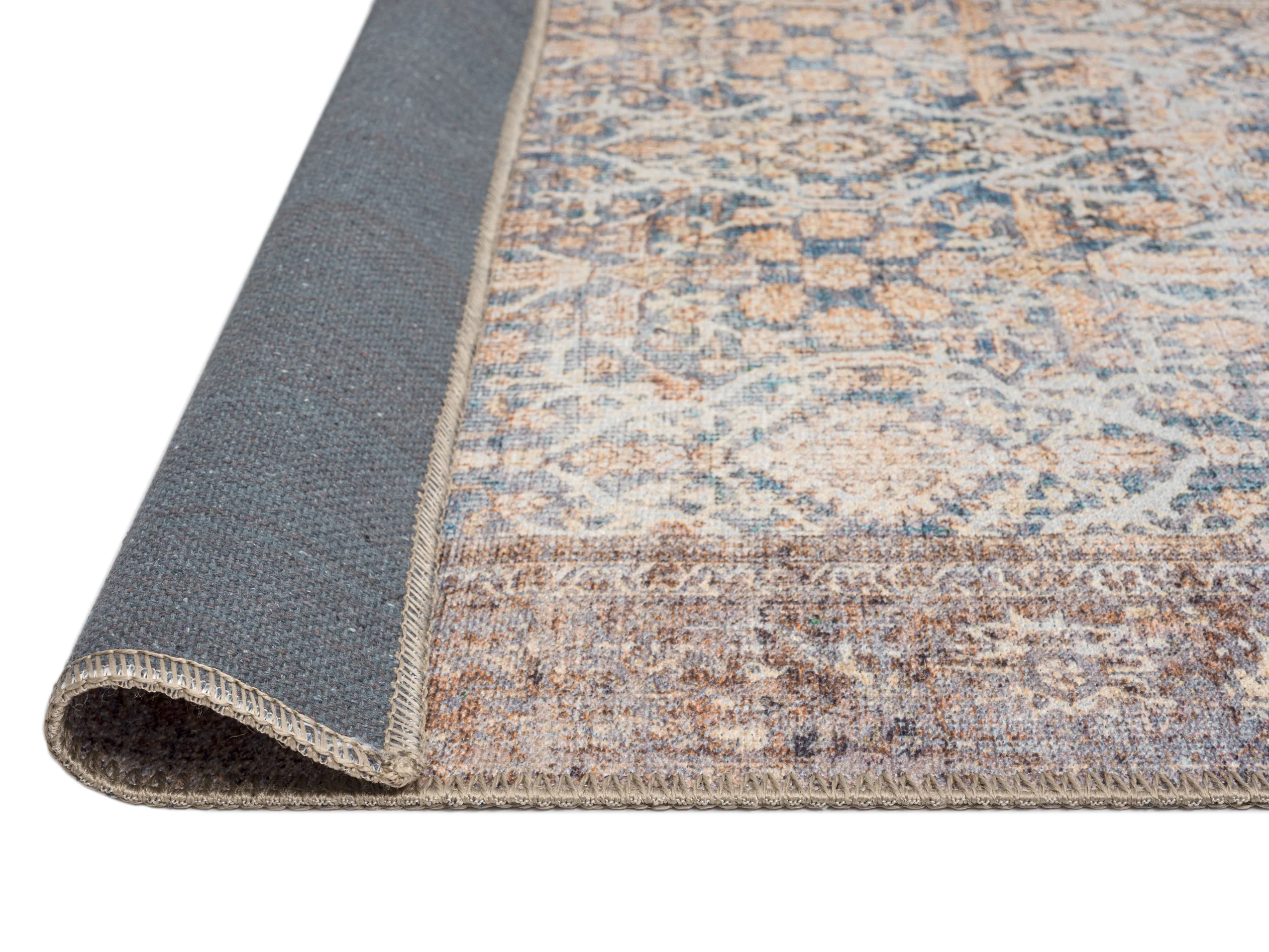 Krisna Brown and BlueTraditional Distressed Washable Rug - Image 13
