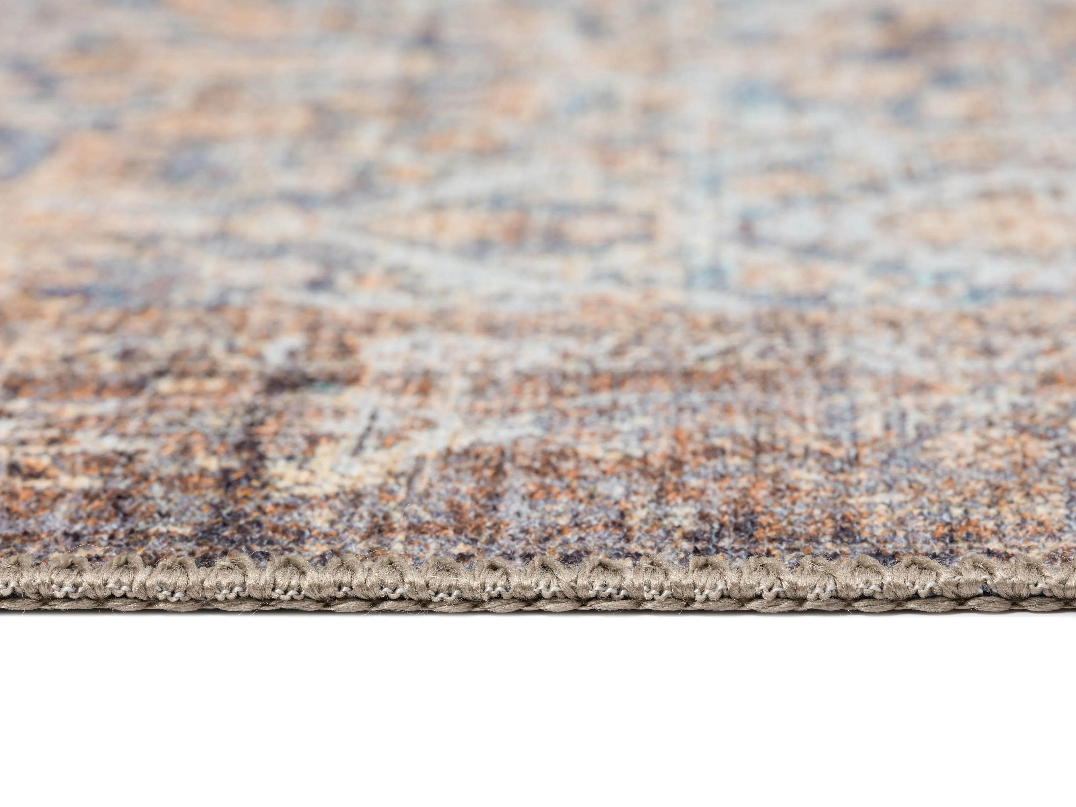 Krisna Brown and BlueTraditional Distressed Washable Rug - Image 15