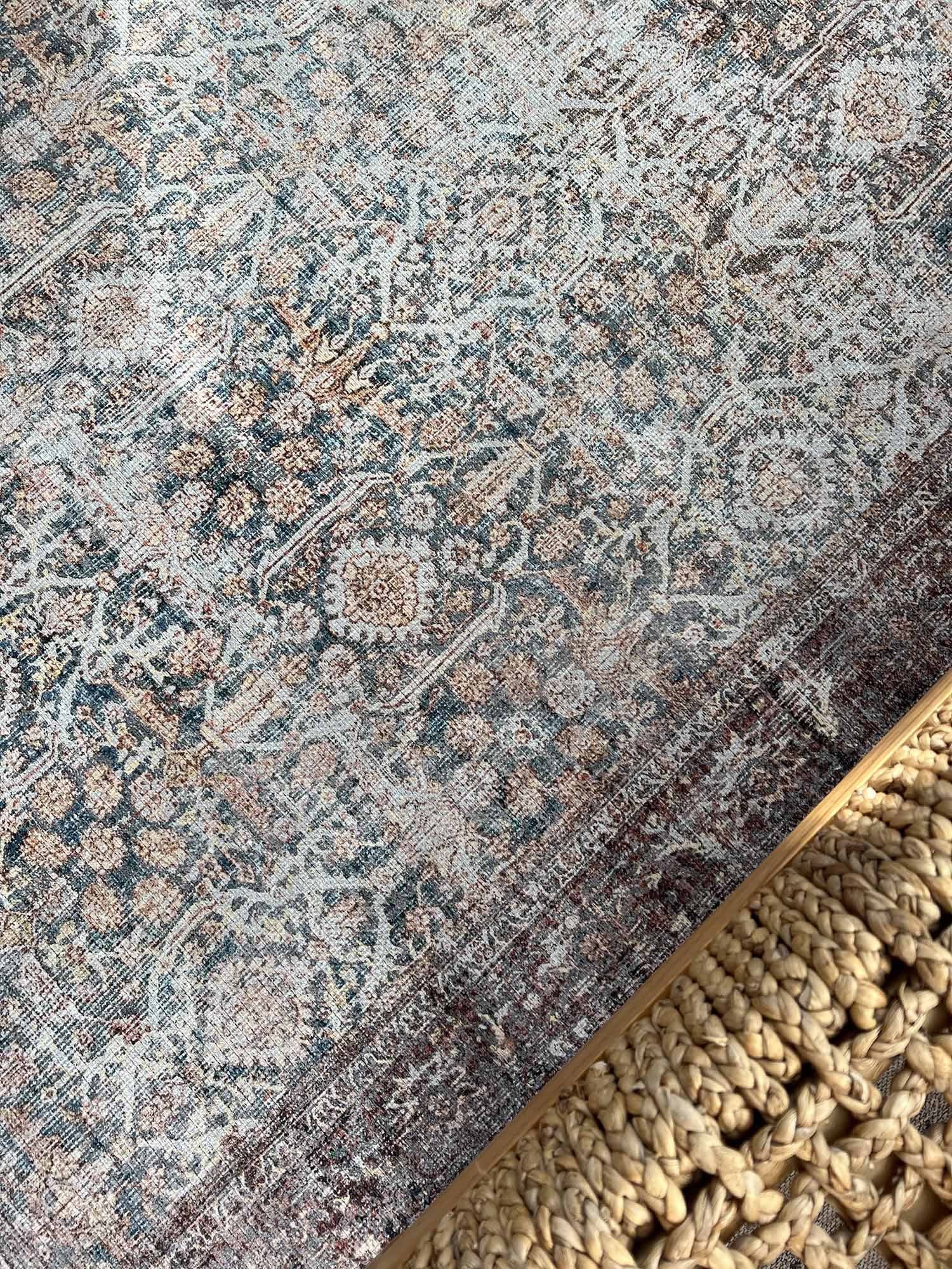 Krisna Brown and BlueTraditional Distressed Washable Rug - Image 5