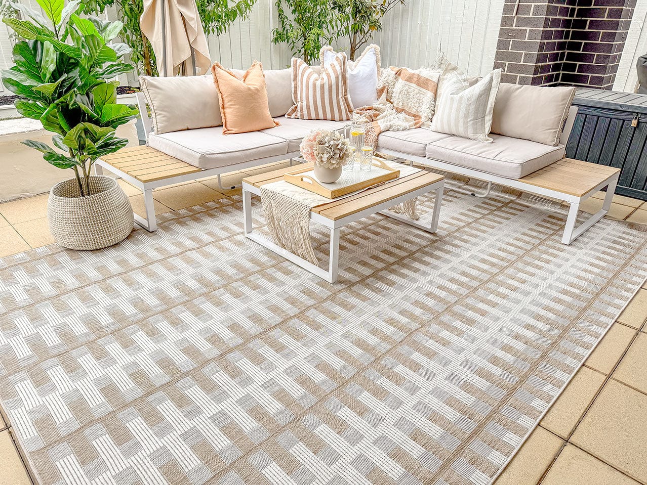 Krystal Brown and Ivory Geometric Flatweave Indoor Outdoor Rug - Image 6