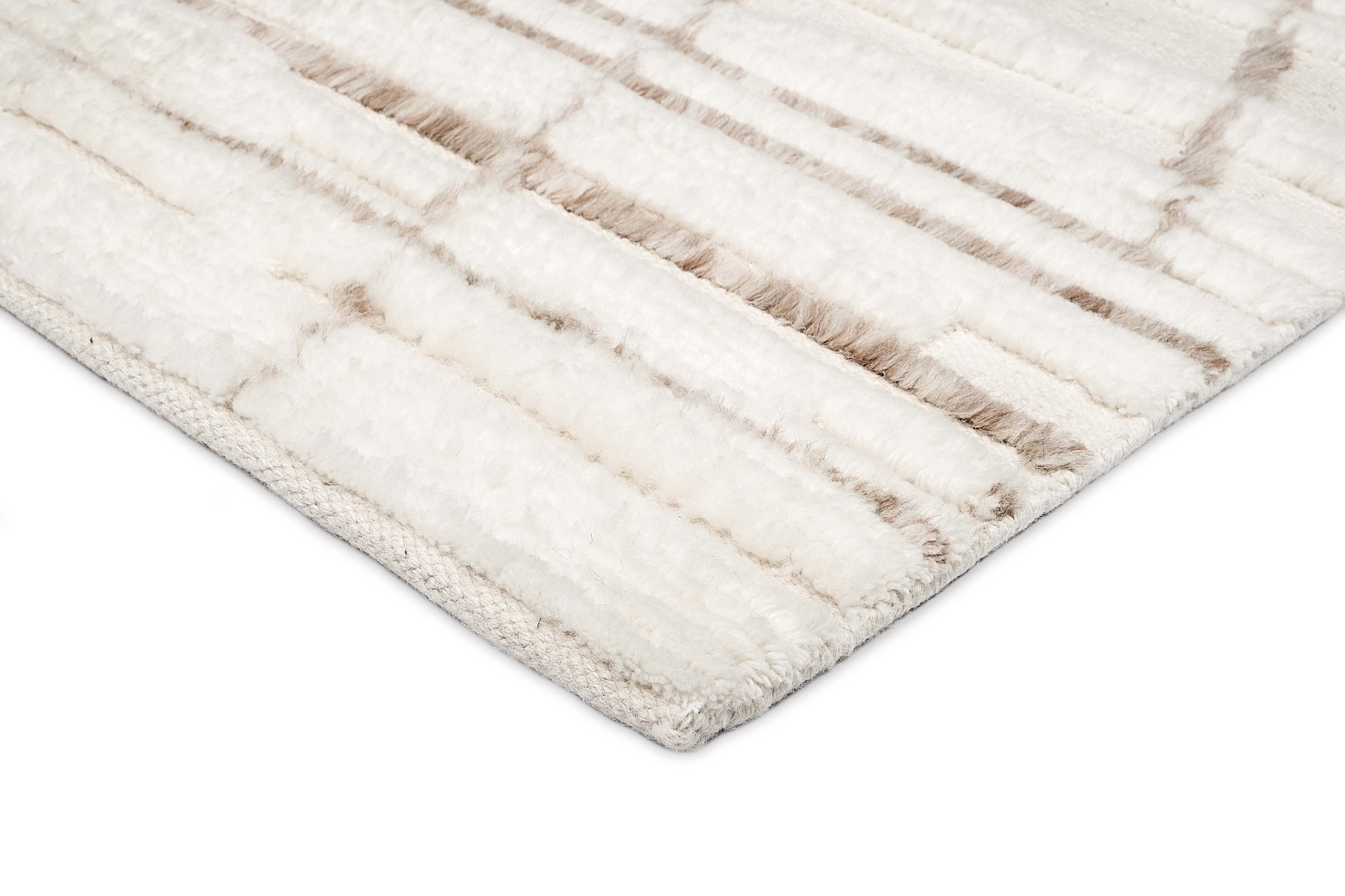 Leona Ivory Beige Tribal Wool Shag Rug - Image 9