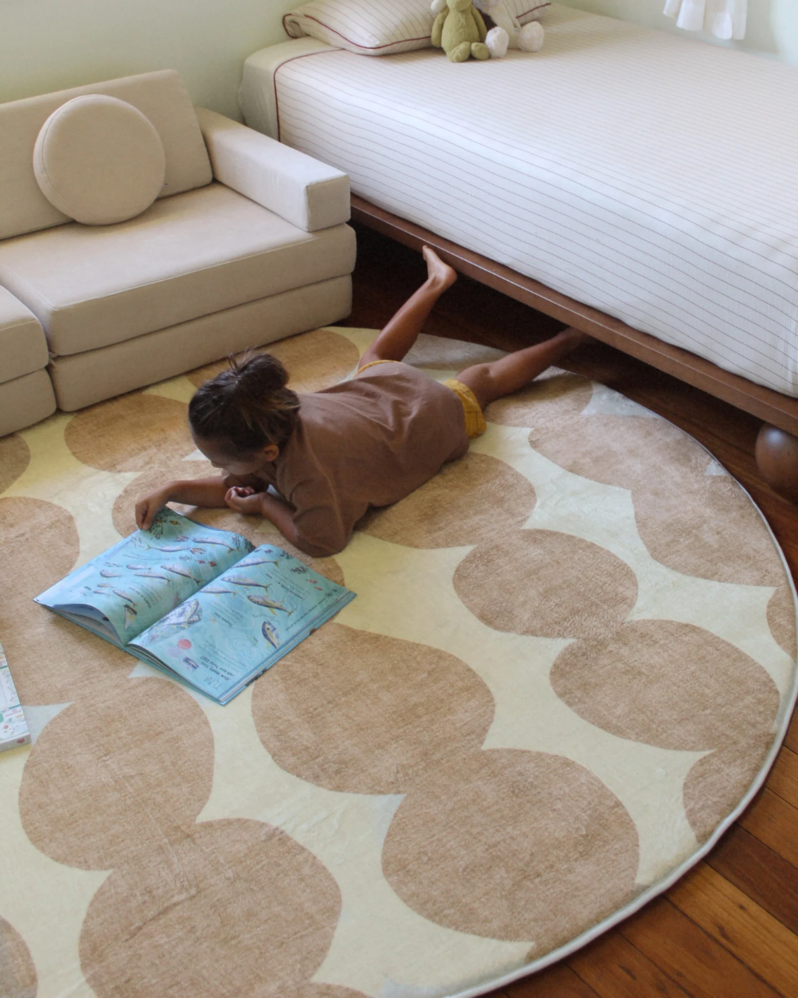 Lexa Beige and Light Beige Abstract Rollie Pollie Round Playmat - Image 2
