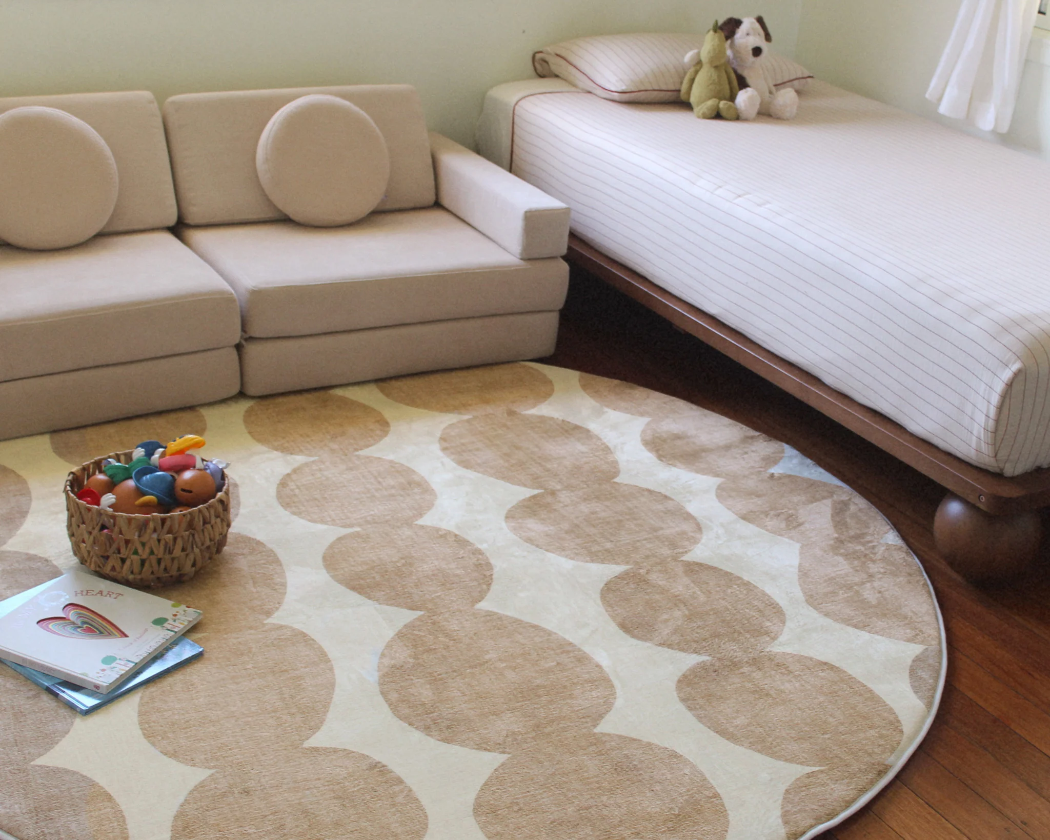 Lexa Beige and Light Beige Abstract Rollie Pollie Round Playmat - Image 3