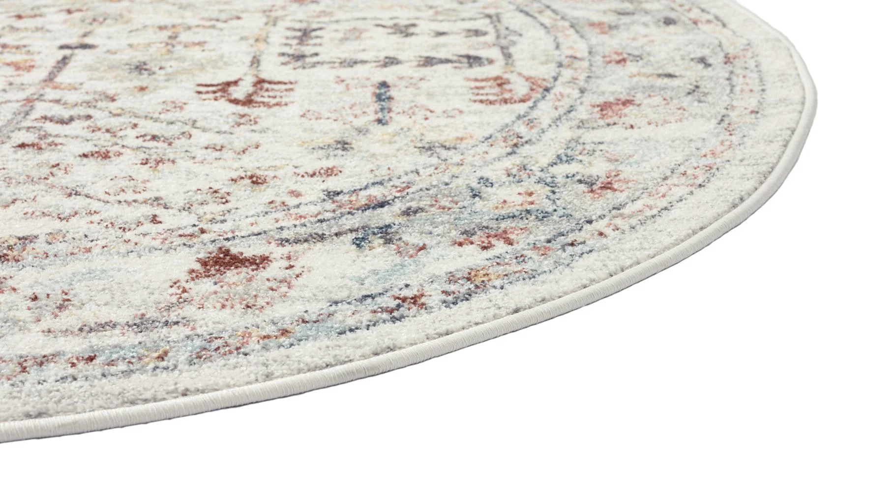 Livvie Blue and Orange Multi-Colour Distressed Round Rug - Image 10